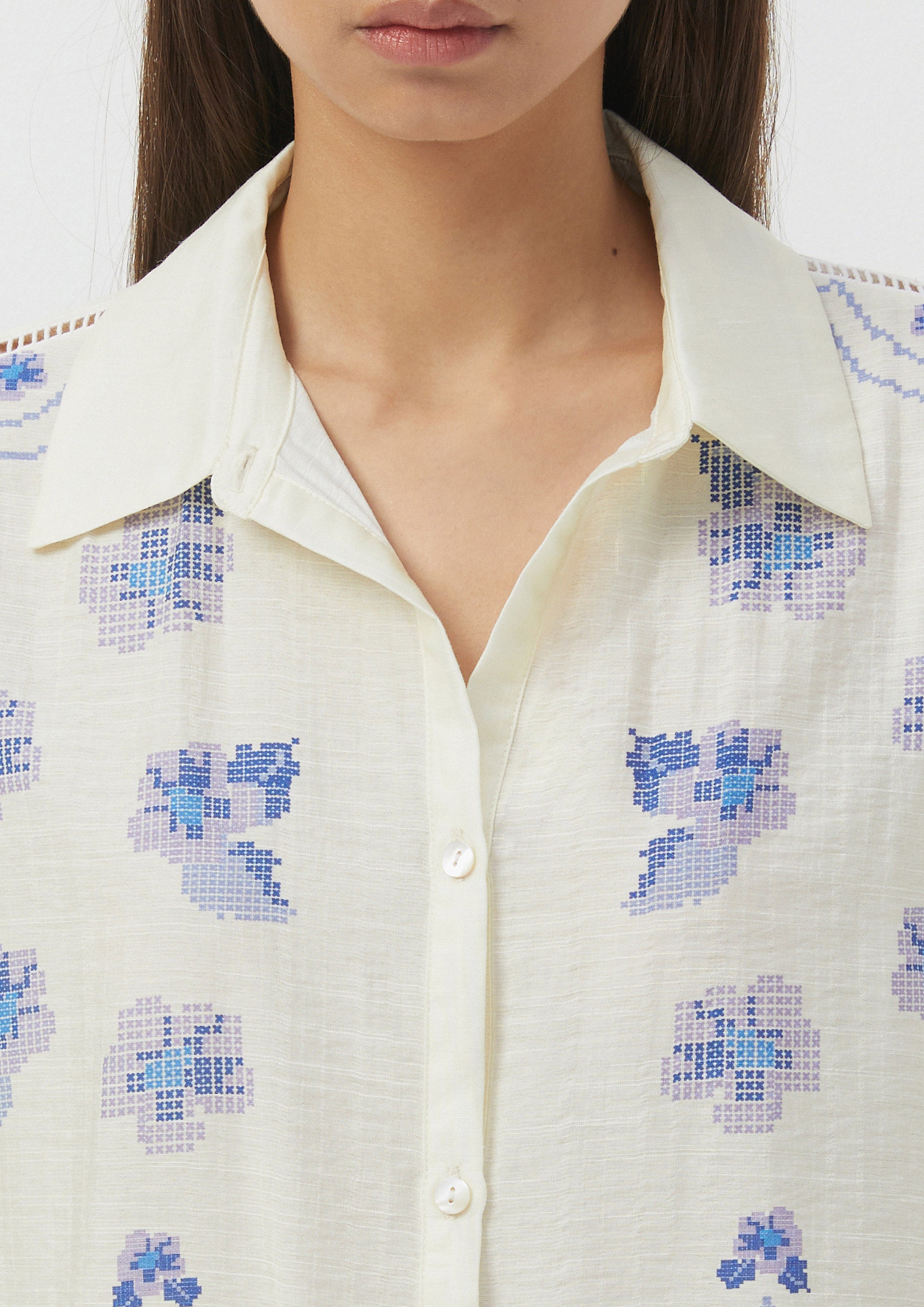 เสื้อเชิ้ต แขนสั้น ปักลายดอกไม้ Scandi Folk Art