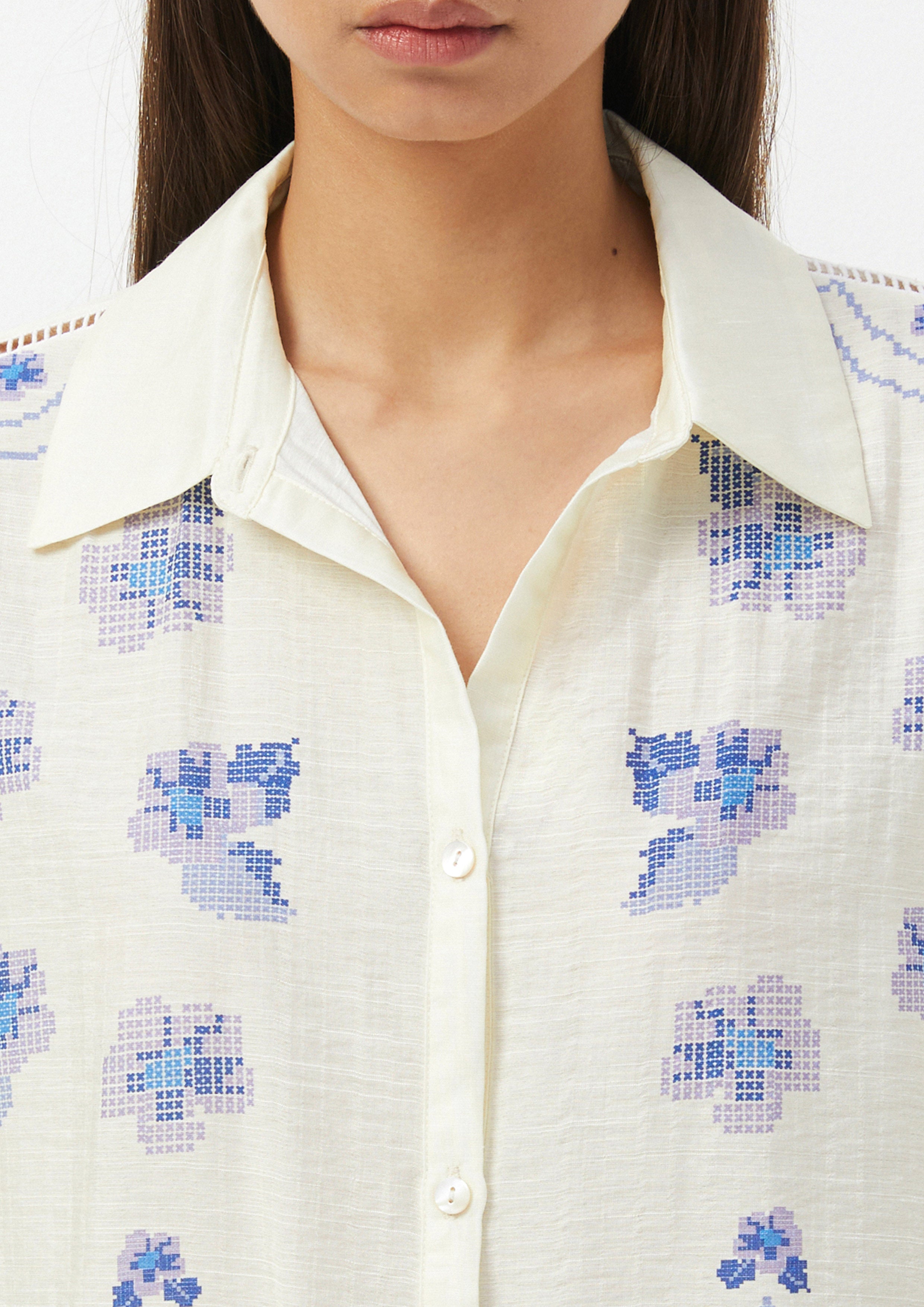 เสื้อเชิ้ต แขนสั้น ปักลายดอกไม้ Scandi Folk Art