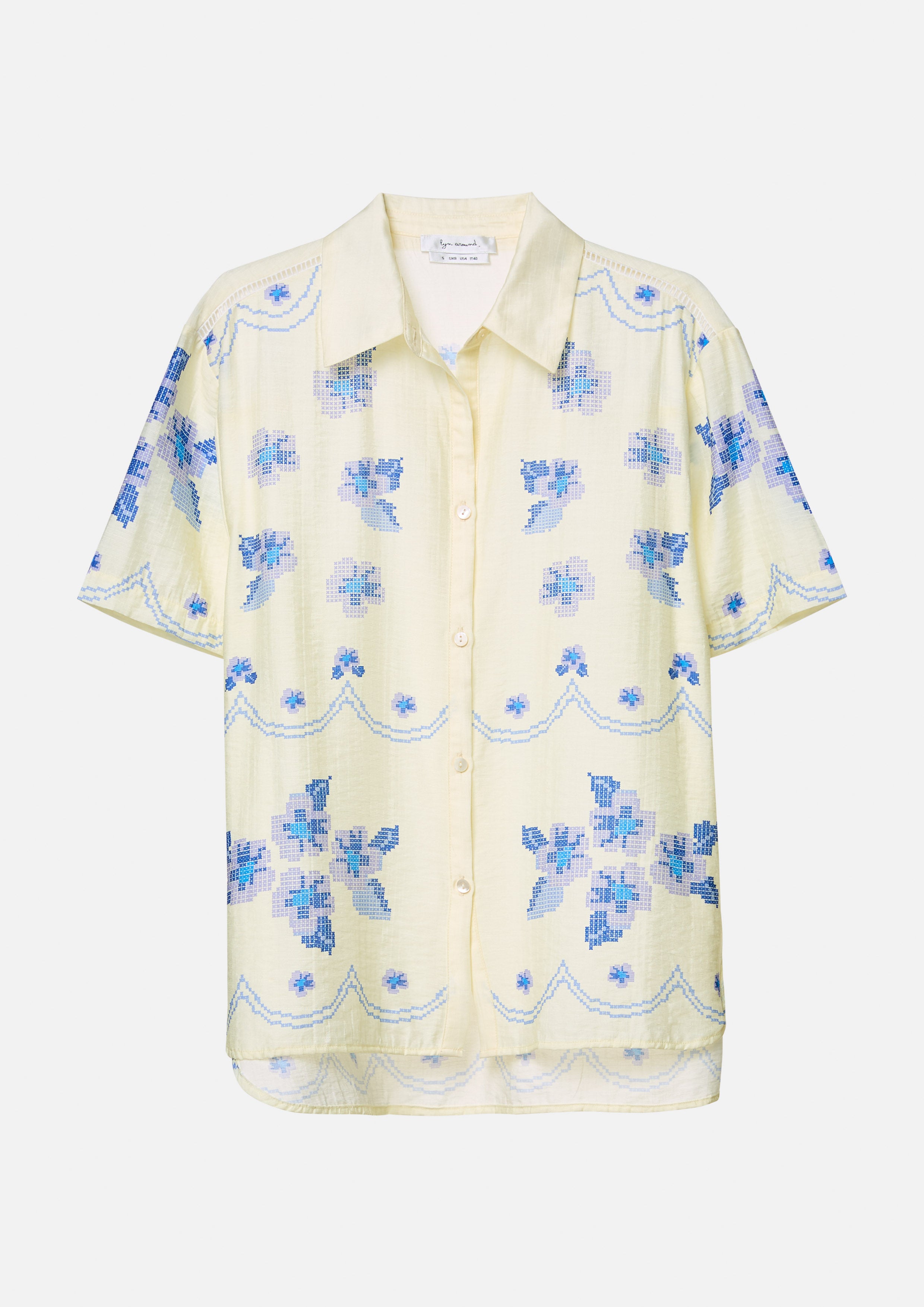 เสื้อเชิ้ต แขนสั้น ปักลายดอกไม้ Scandi Folk Art