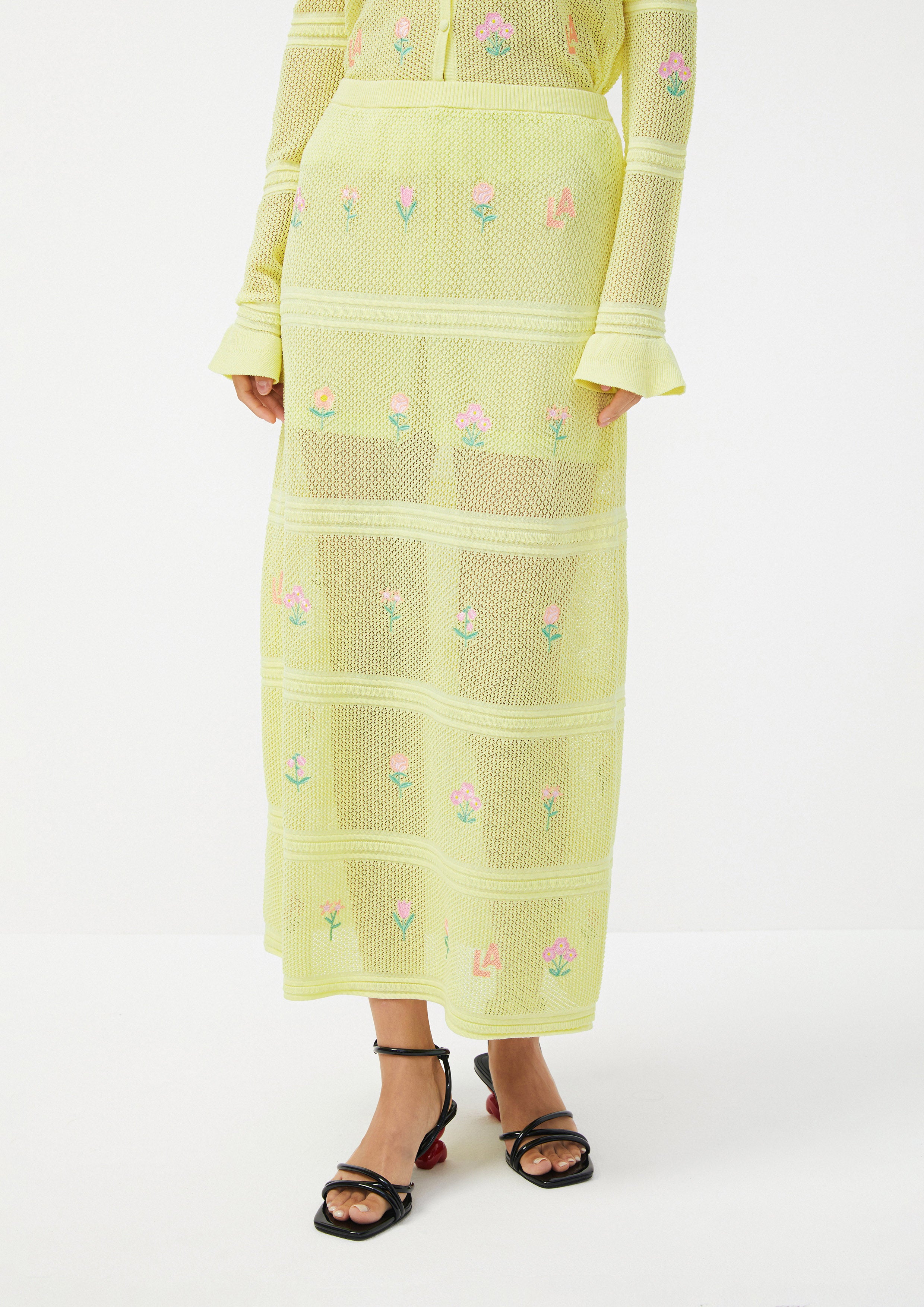 Garden Embroidered Knit Skirt Folk Bloom