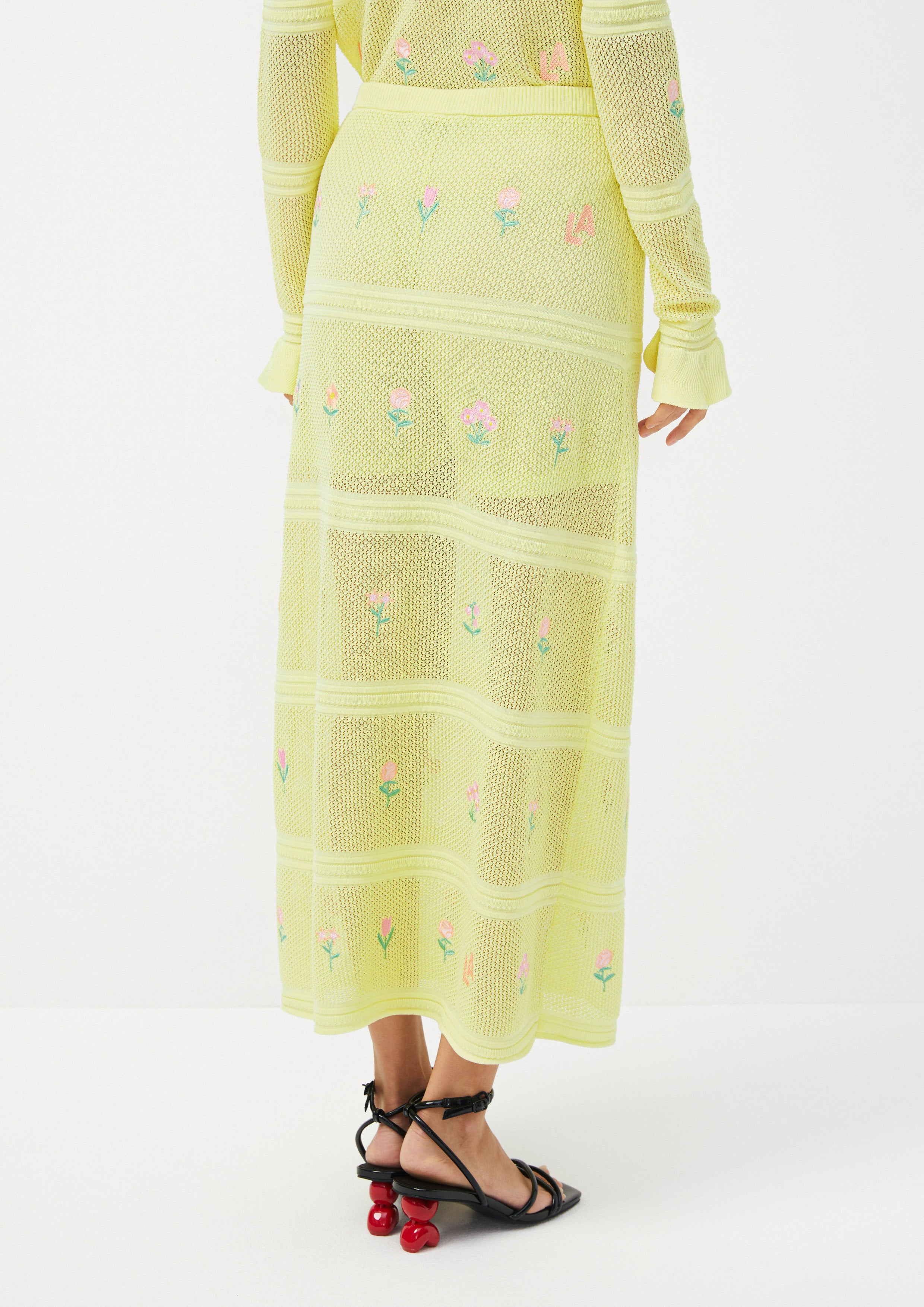 Garden Embroidered Knit Skirt Folk Bloom