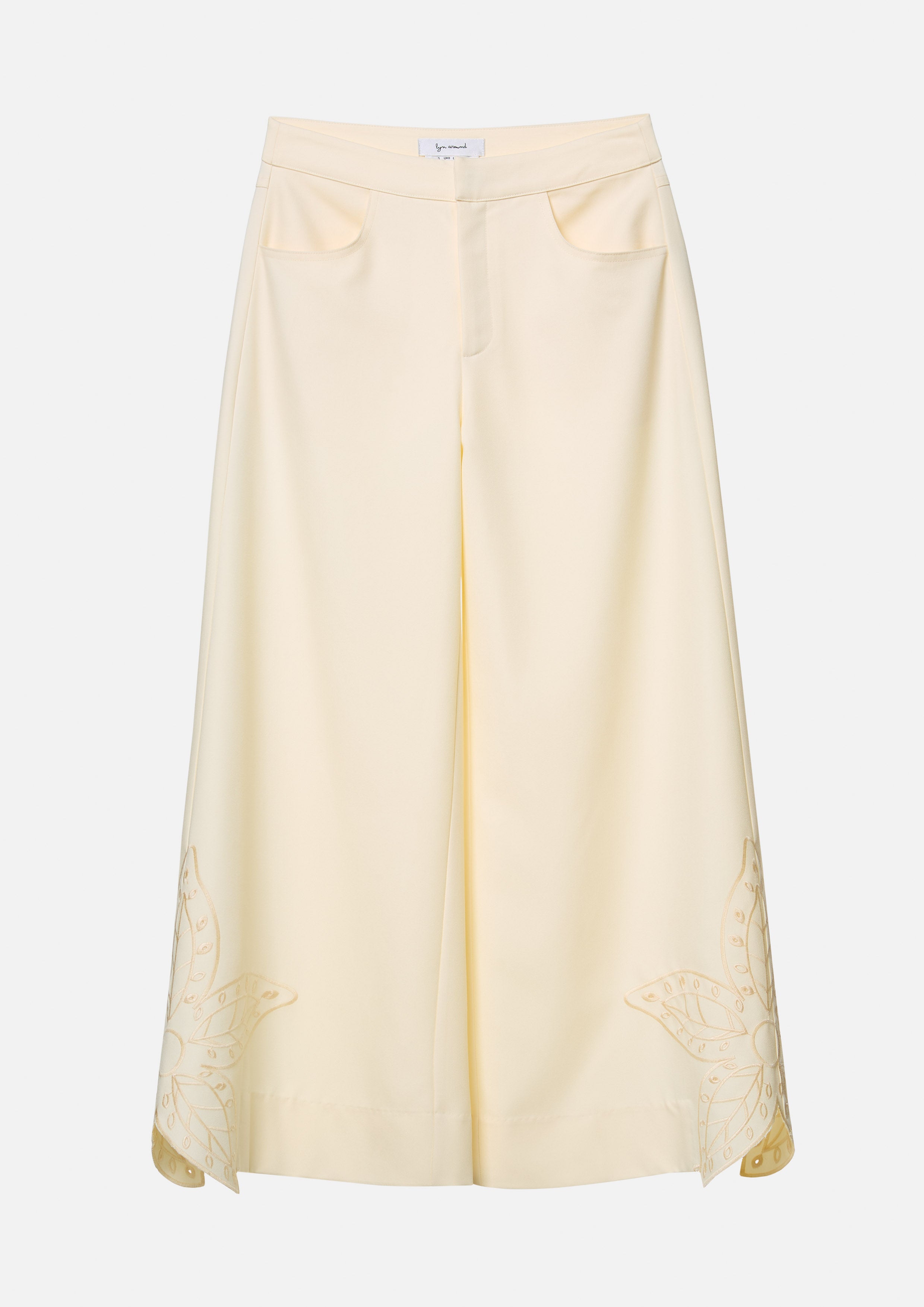 Wide-Leg Trousers with Leaf Embroidery Hem Scandi Folk Art