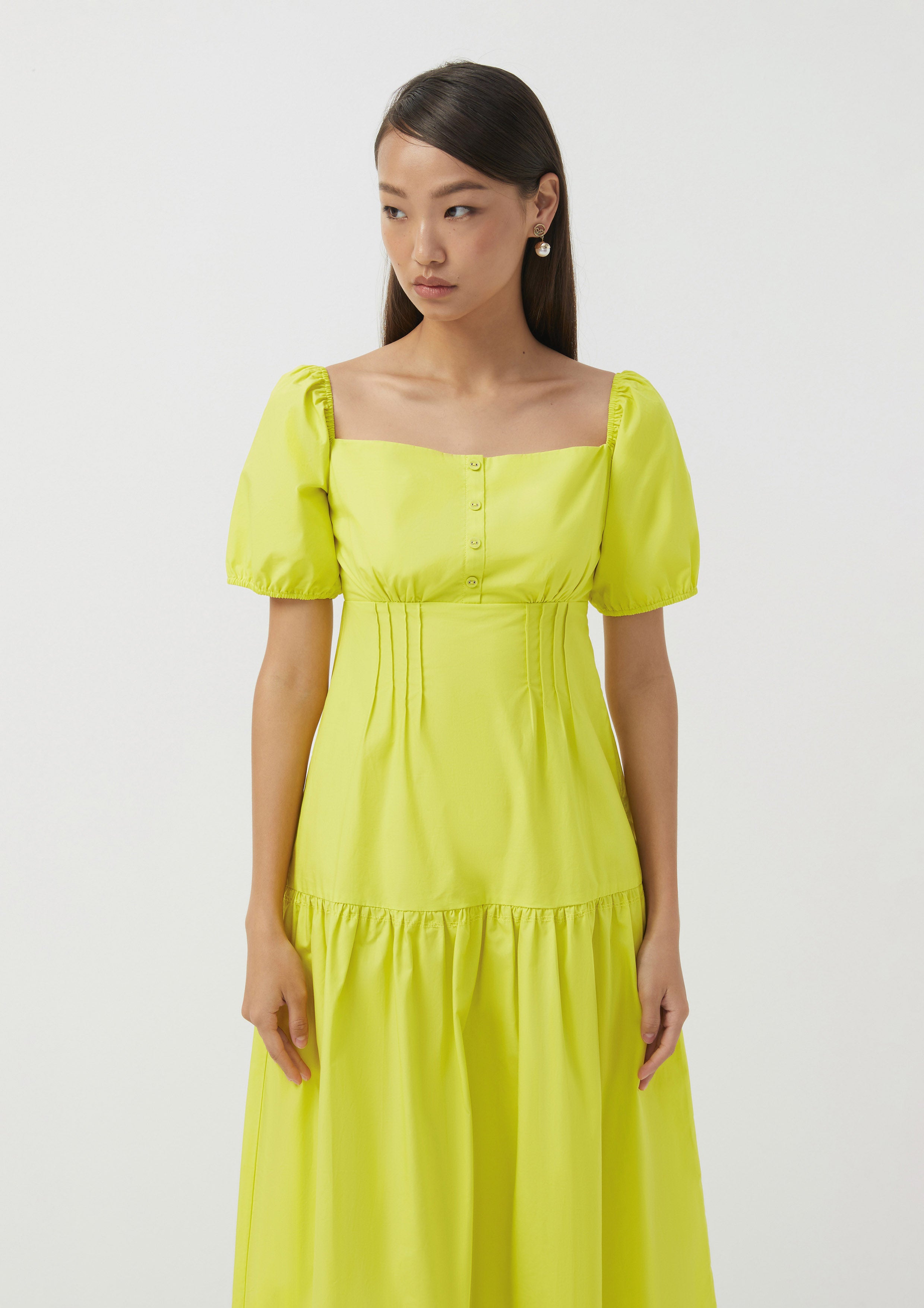 Pleated Empire Waist Puff Sleeve Dress Ember Mirage