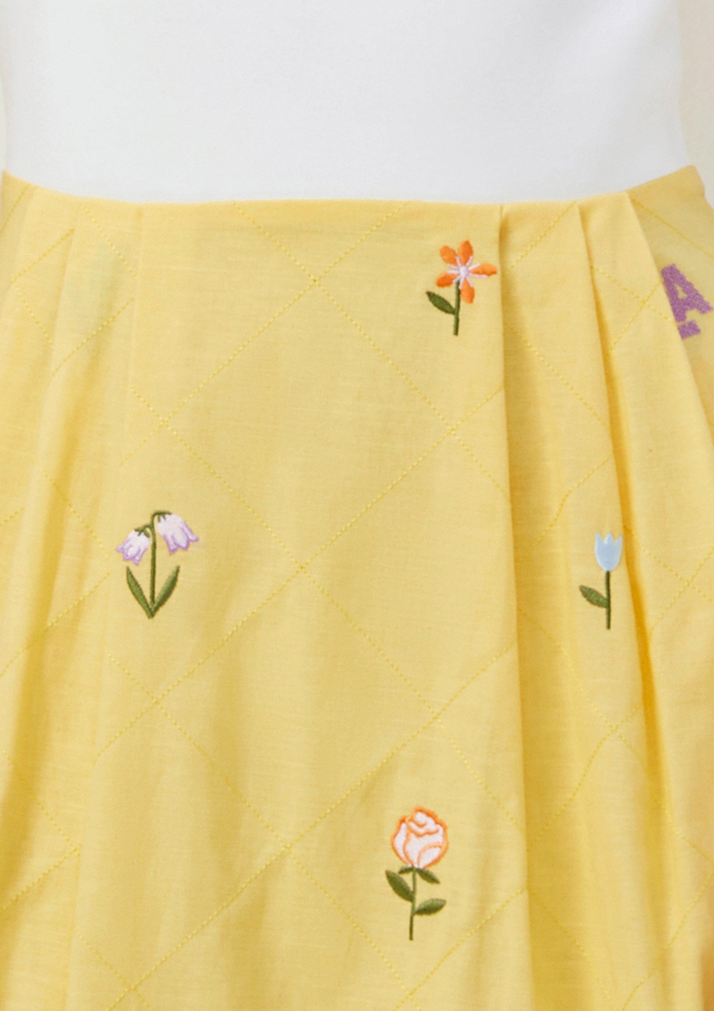 Embroidered Tank Dress with Quilted Floral Skirt Folk Bloom