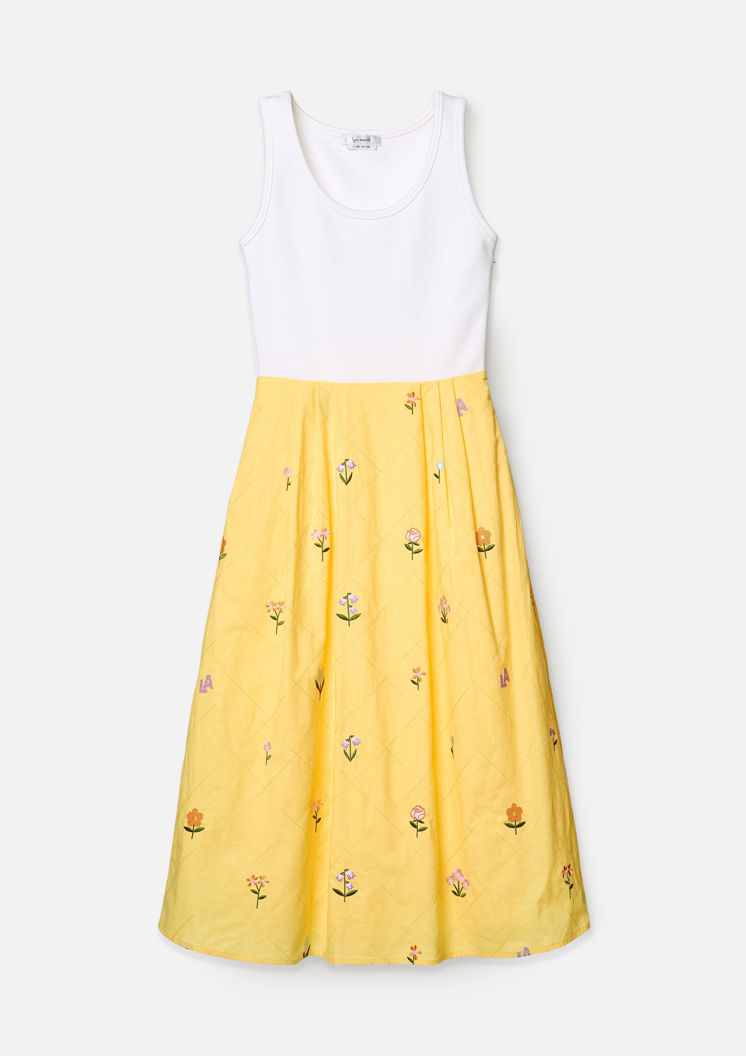 Embroidered Tank Dress with Quilted Floral Skirt Folk Bloom
