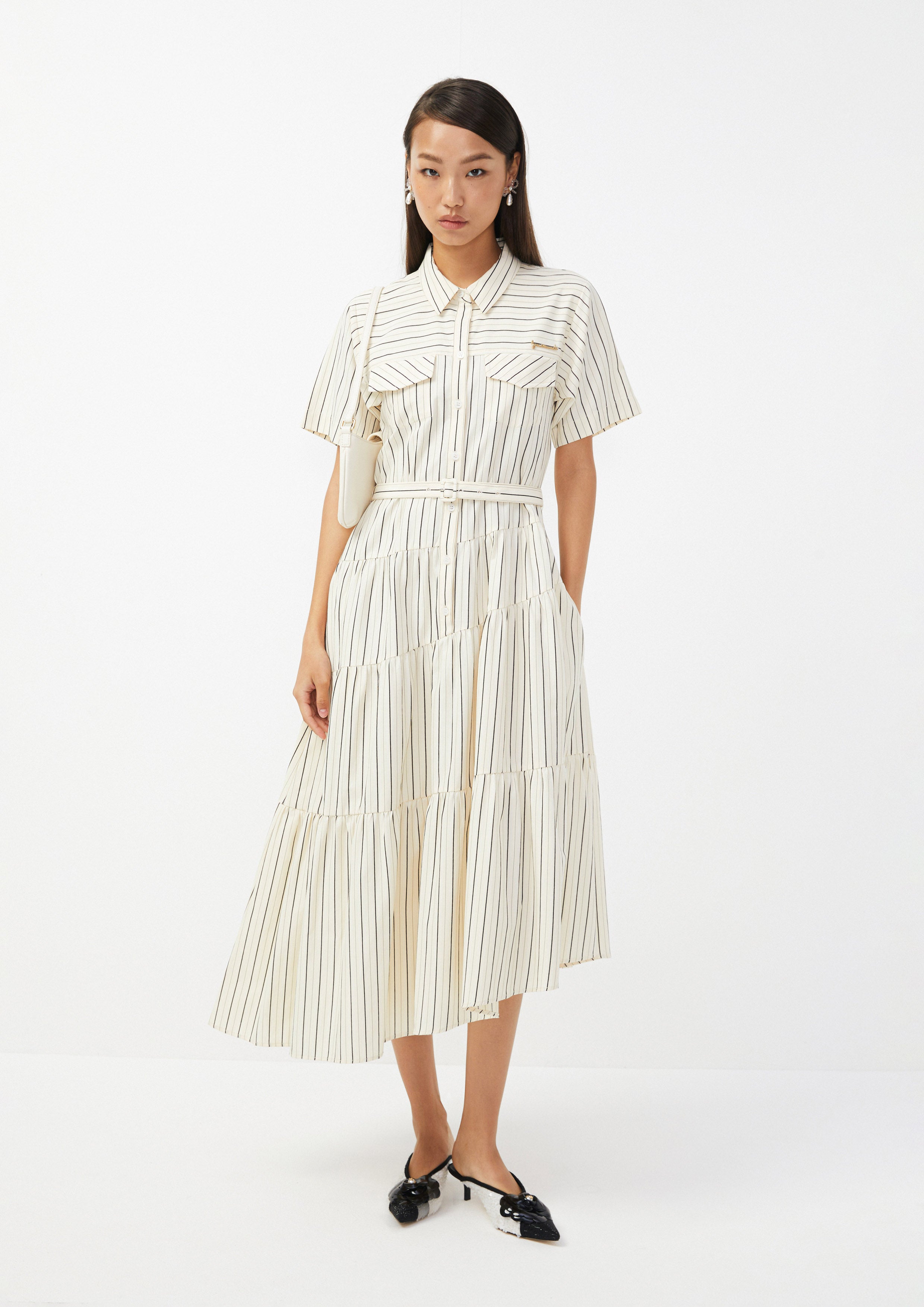 Striped Tiered Skirt Shirt Dress Urban Retreat