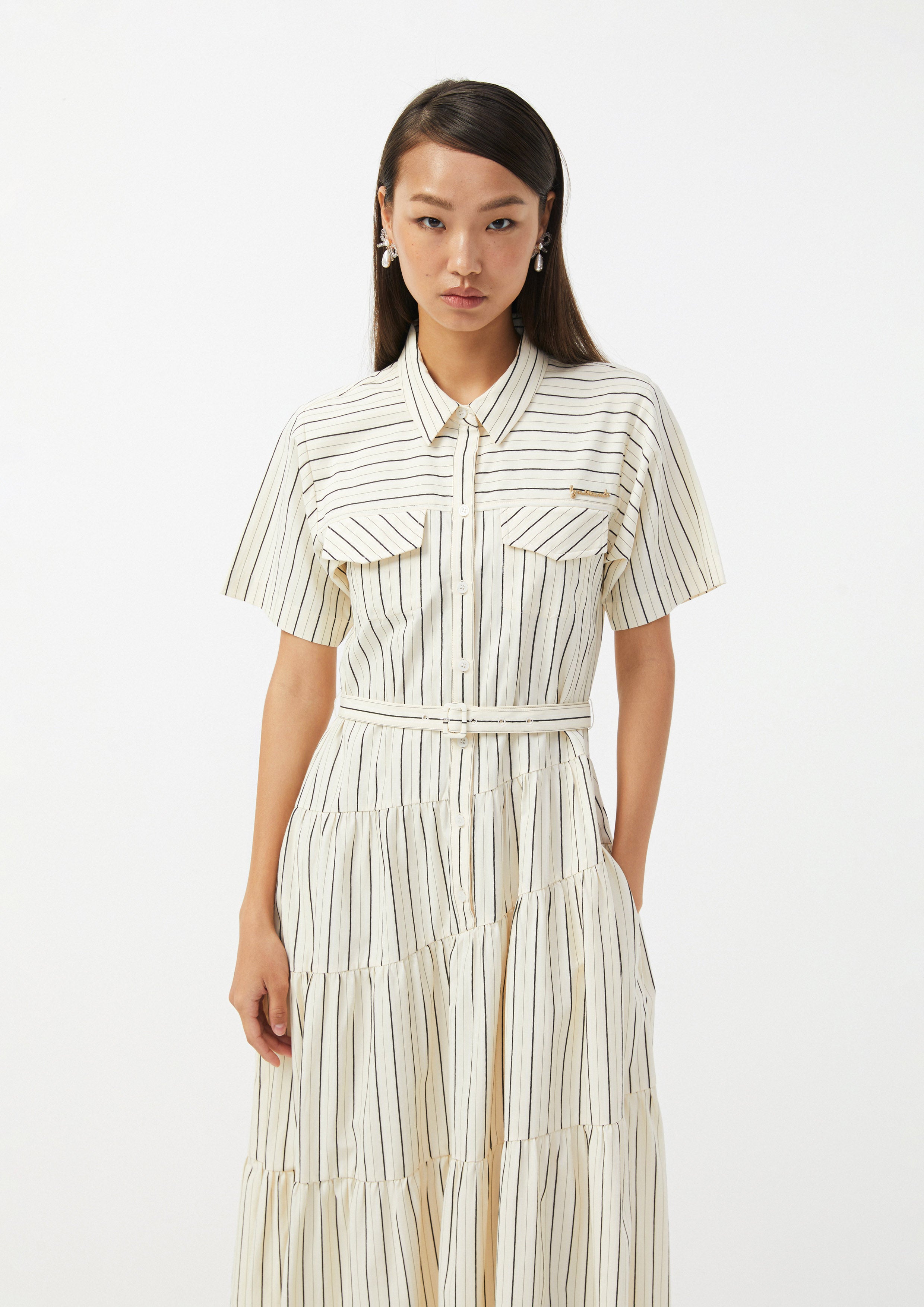 Striped Tiered Skirt Shirt Dress Urban Retreat
