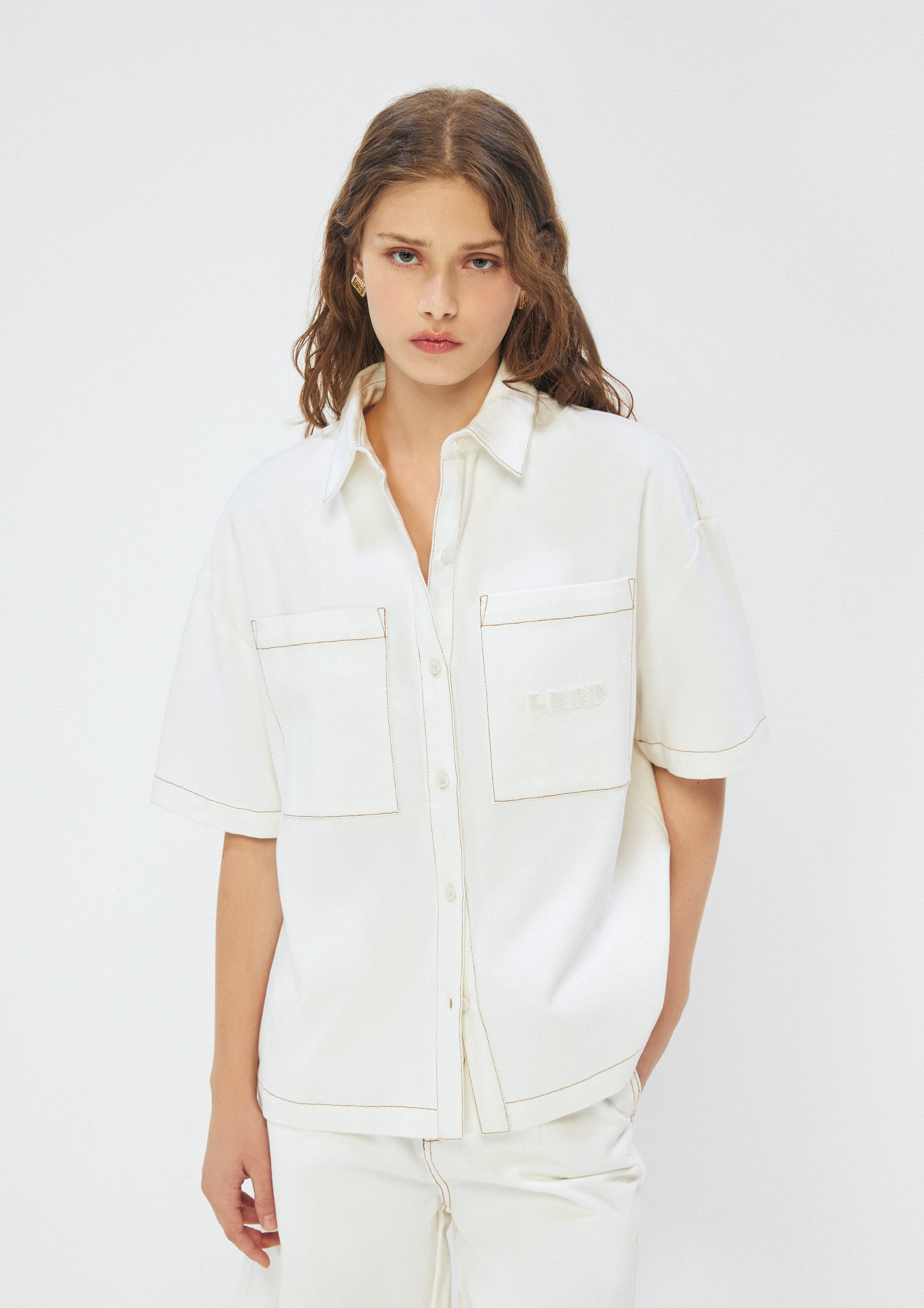 Stitching Short Sleeve Shirt Adventure Awaits