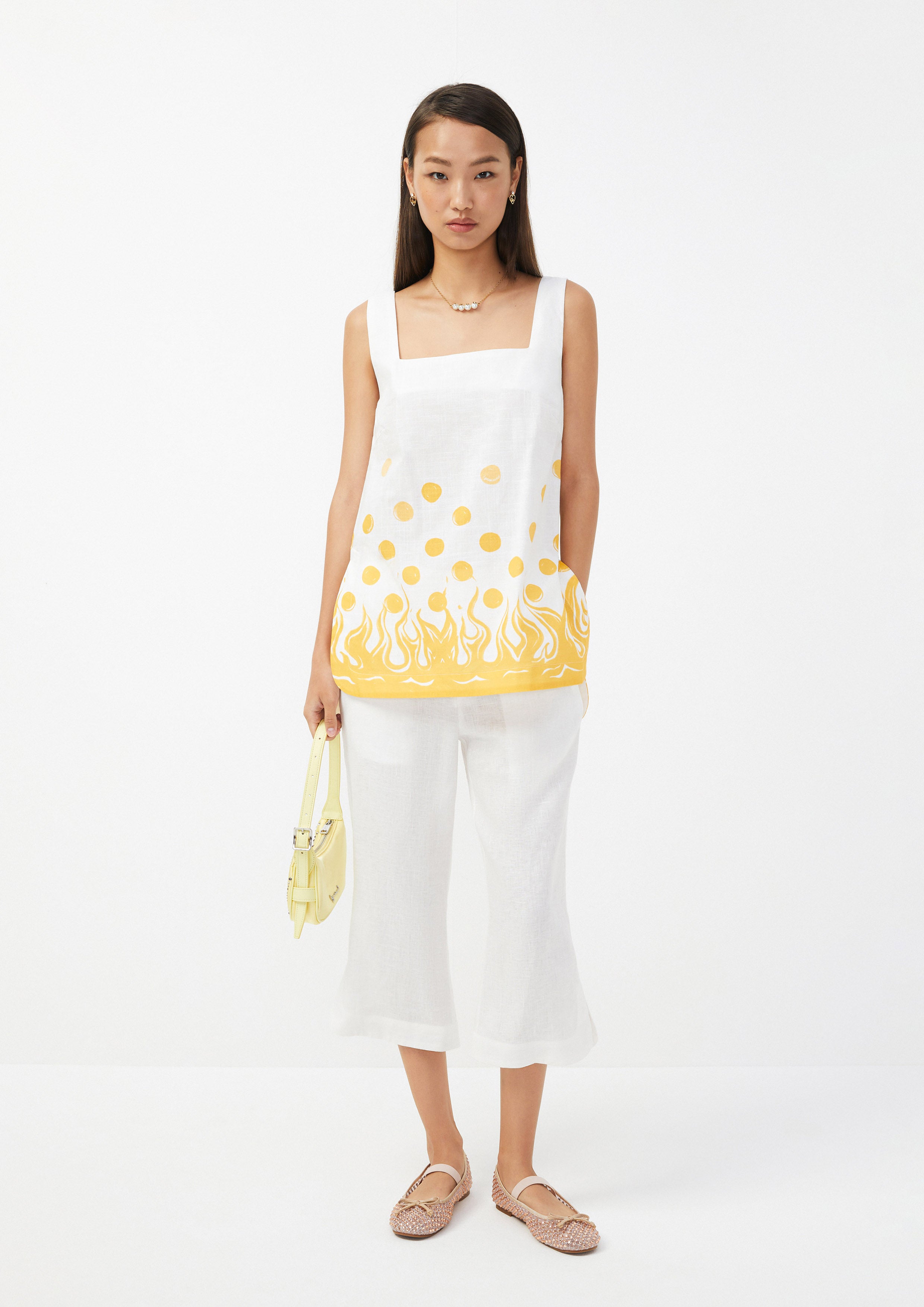 Flame Dot Printed Square Neck Top Ember Mirage