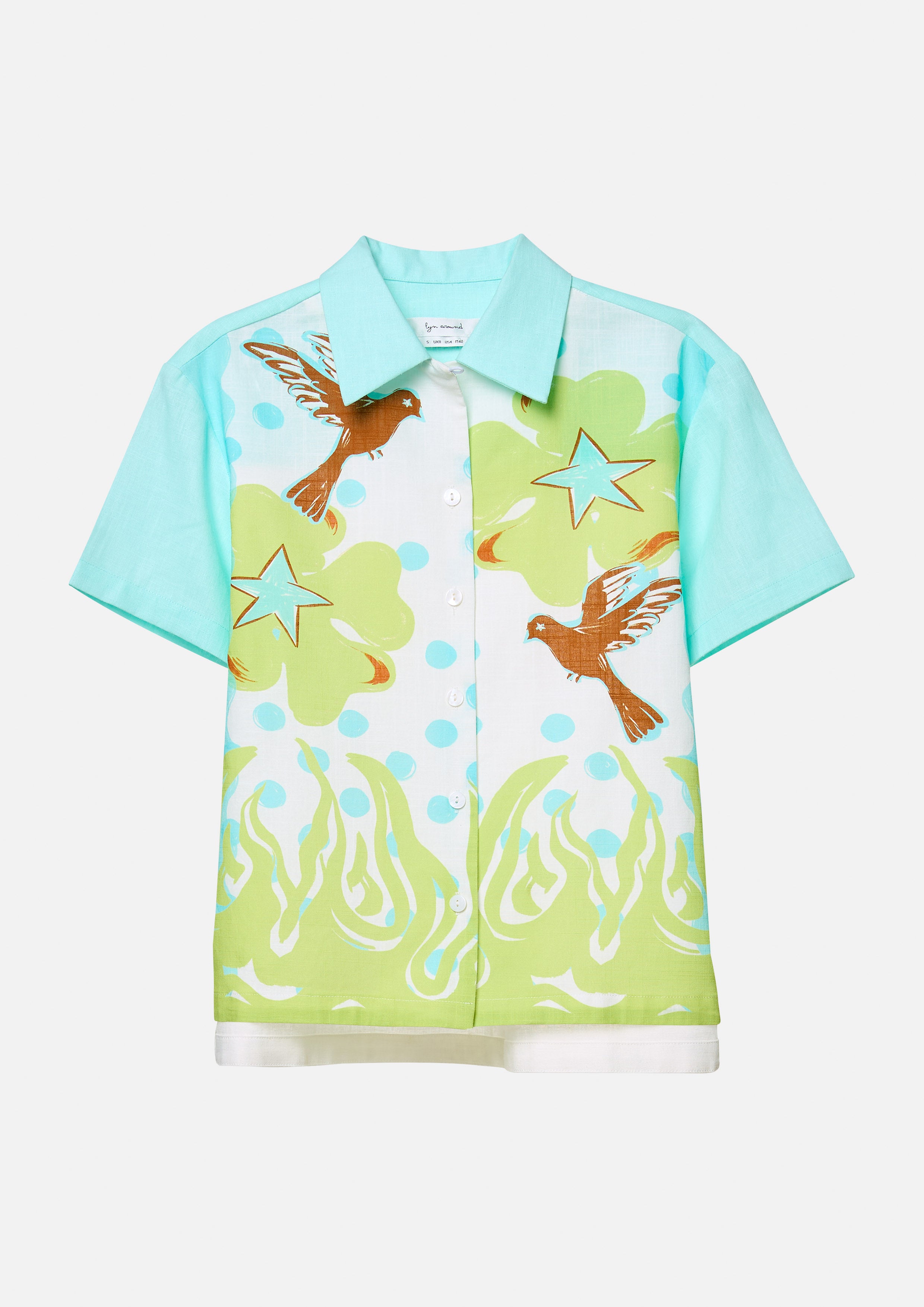 เสื้อเชิ้ต แขนสั้น พิมพ์ลายปักนกและดาว Ember Mirage