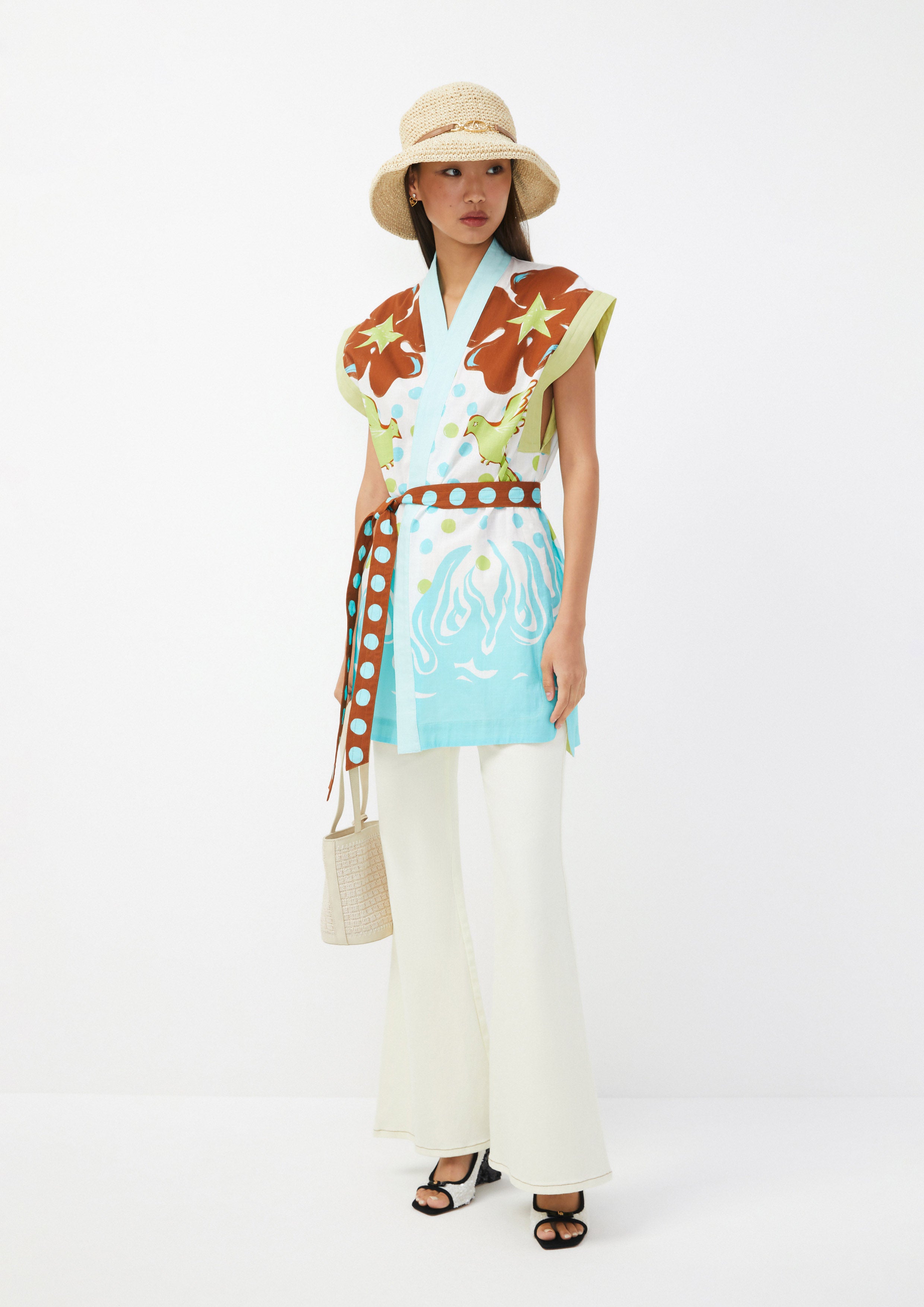 เสื้อคลุม แขนกุด ลายกราฟิก พร้อมเข็มขัด ลายจุด Ember Mirage