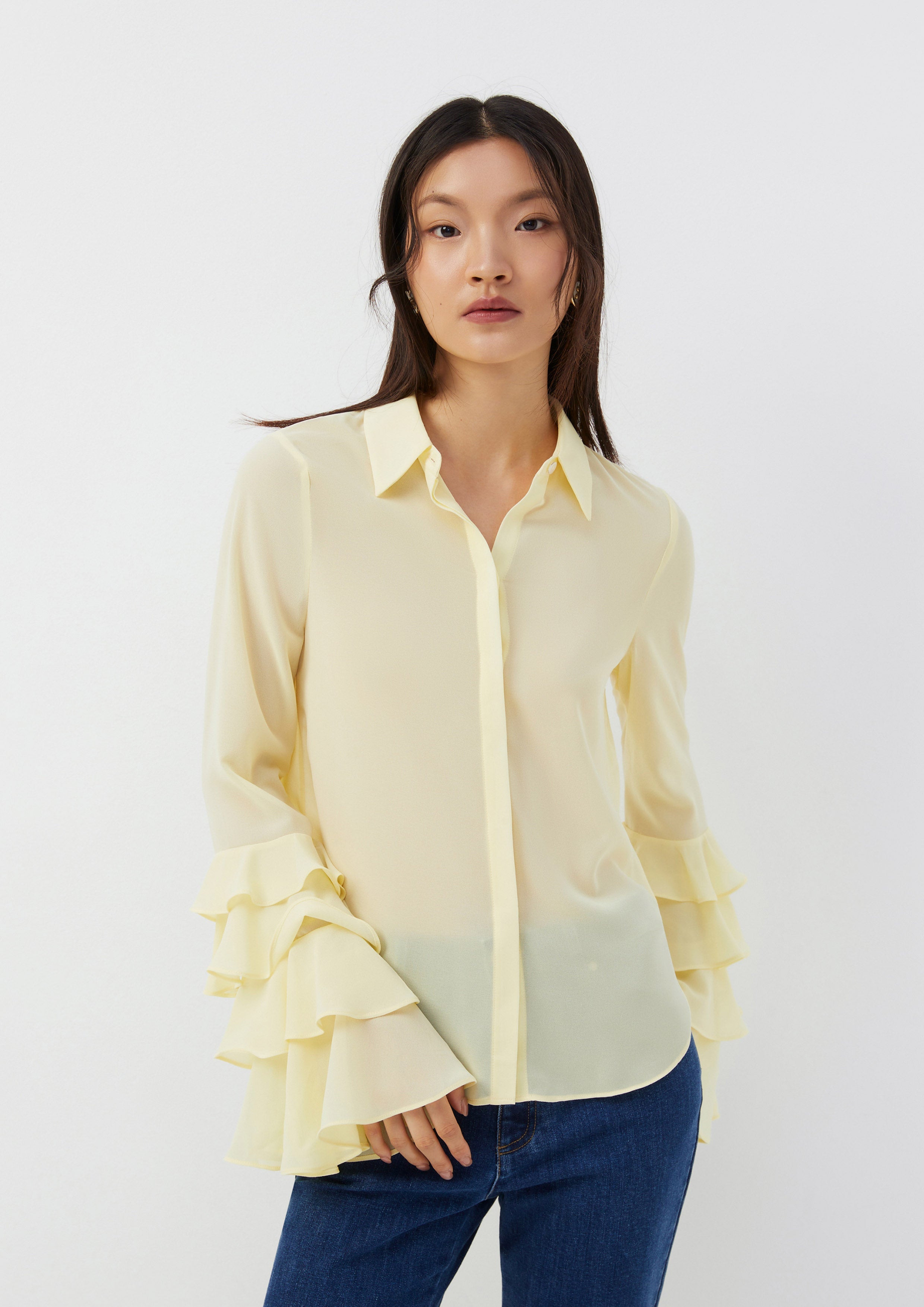 Shirt with Layered Ruffle Sleeves Folk Bloom