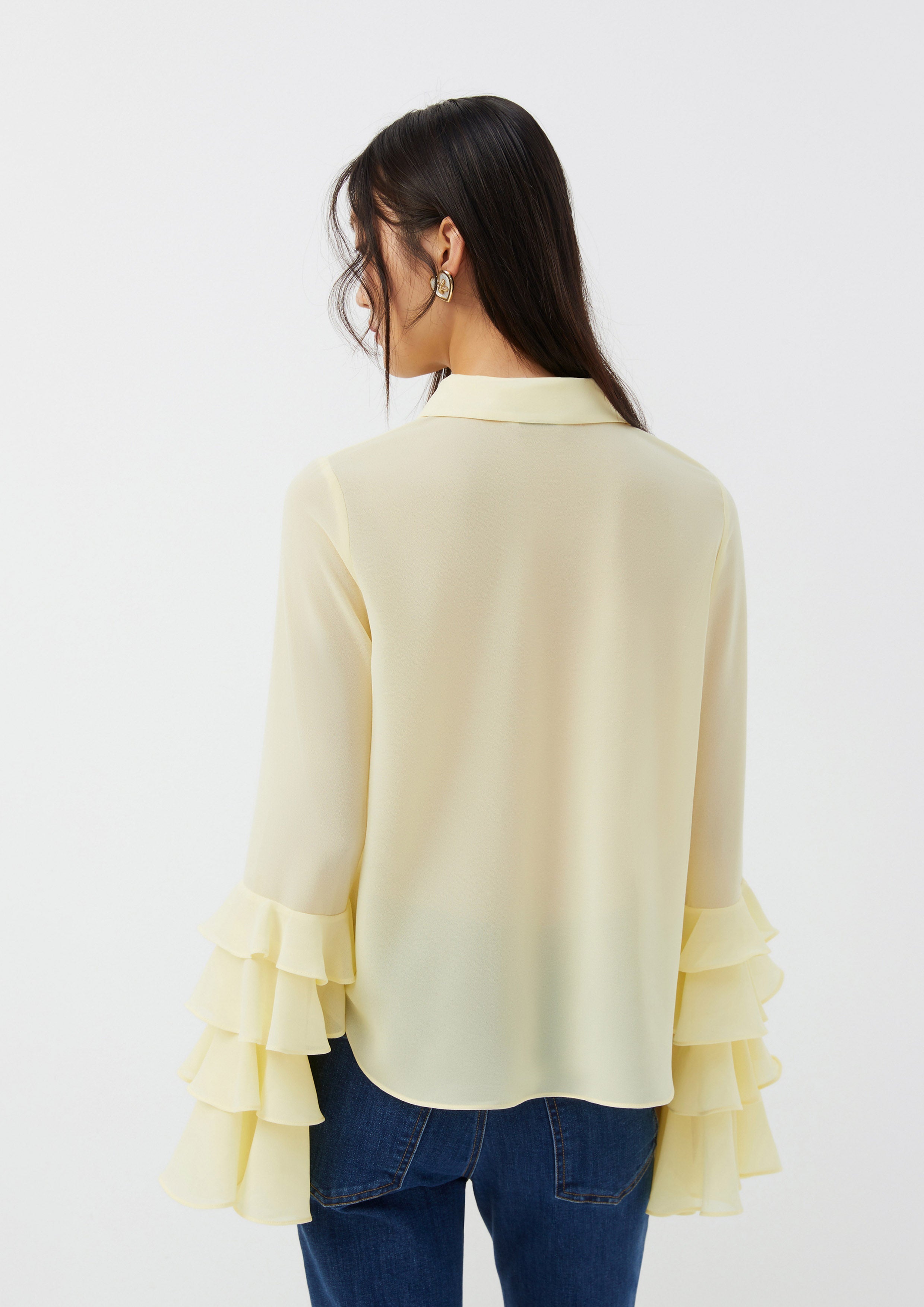 เสื้อเชิ้ต แขนยาว แต่งระบายเลเยอร์ Folk Bloom