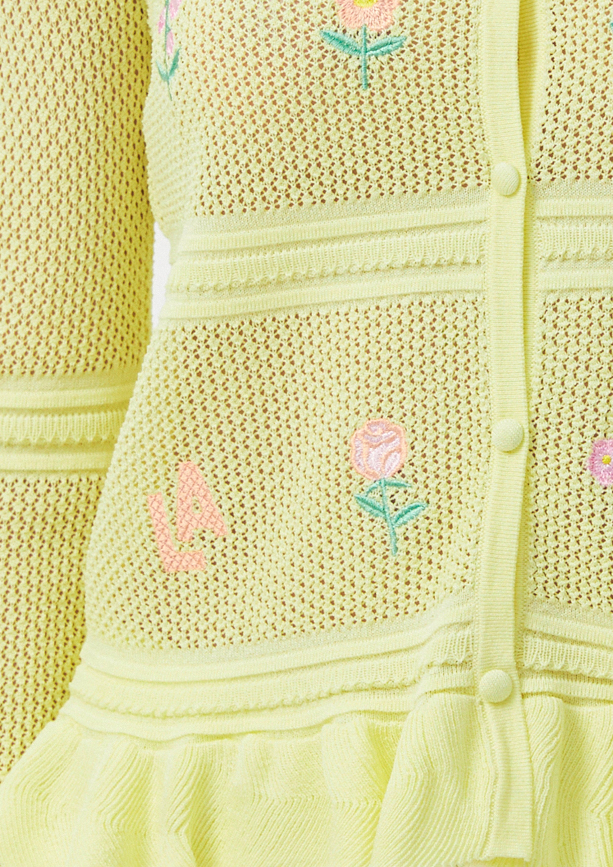 Shimmer Knit Cardigan with Floral Embroidery Folk Bloom