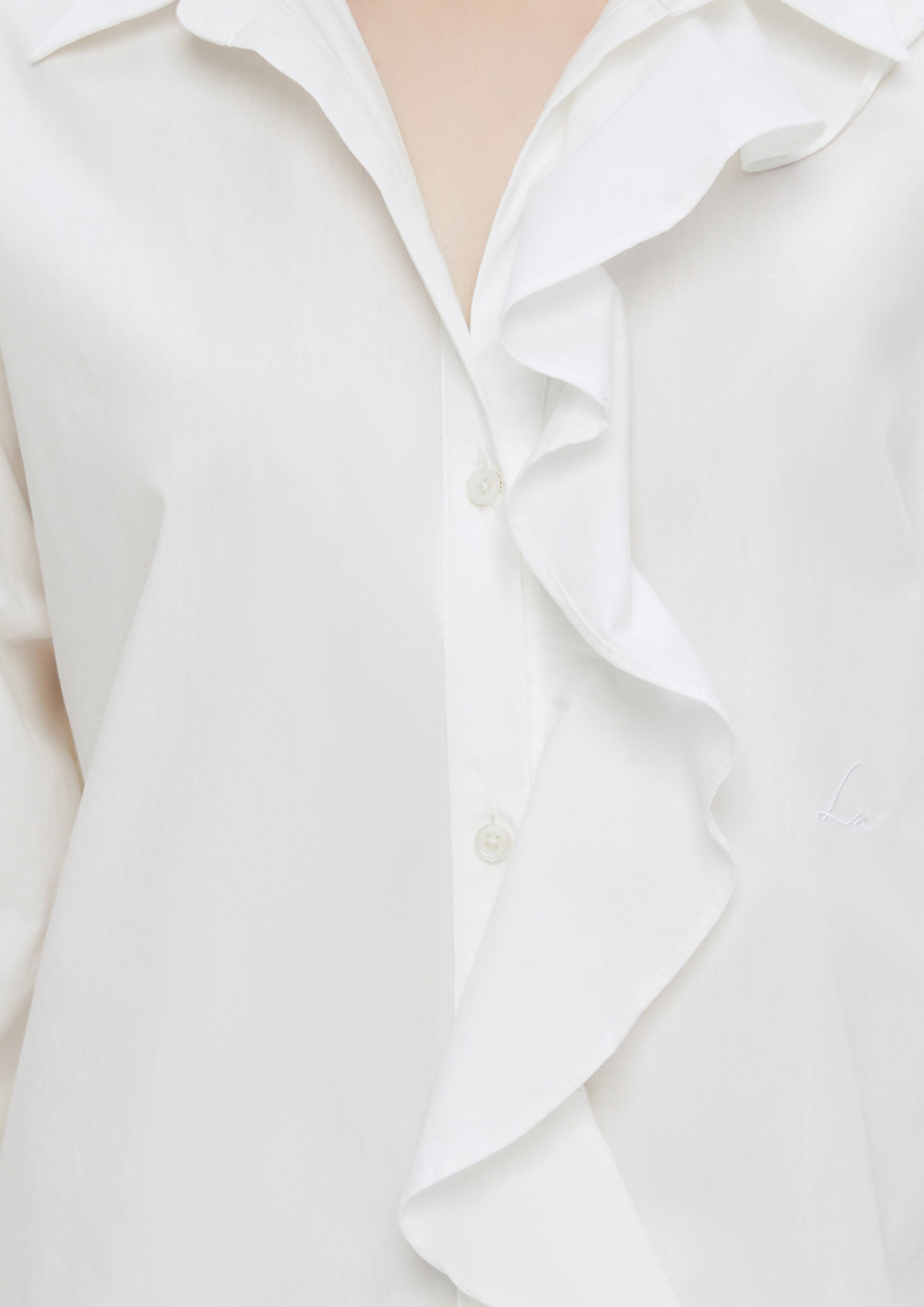 เสื้อแขนยาวแต่งผ้ารัฟเฟิลระบาย คอลเลกชัน White Horizon