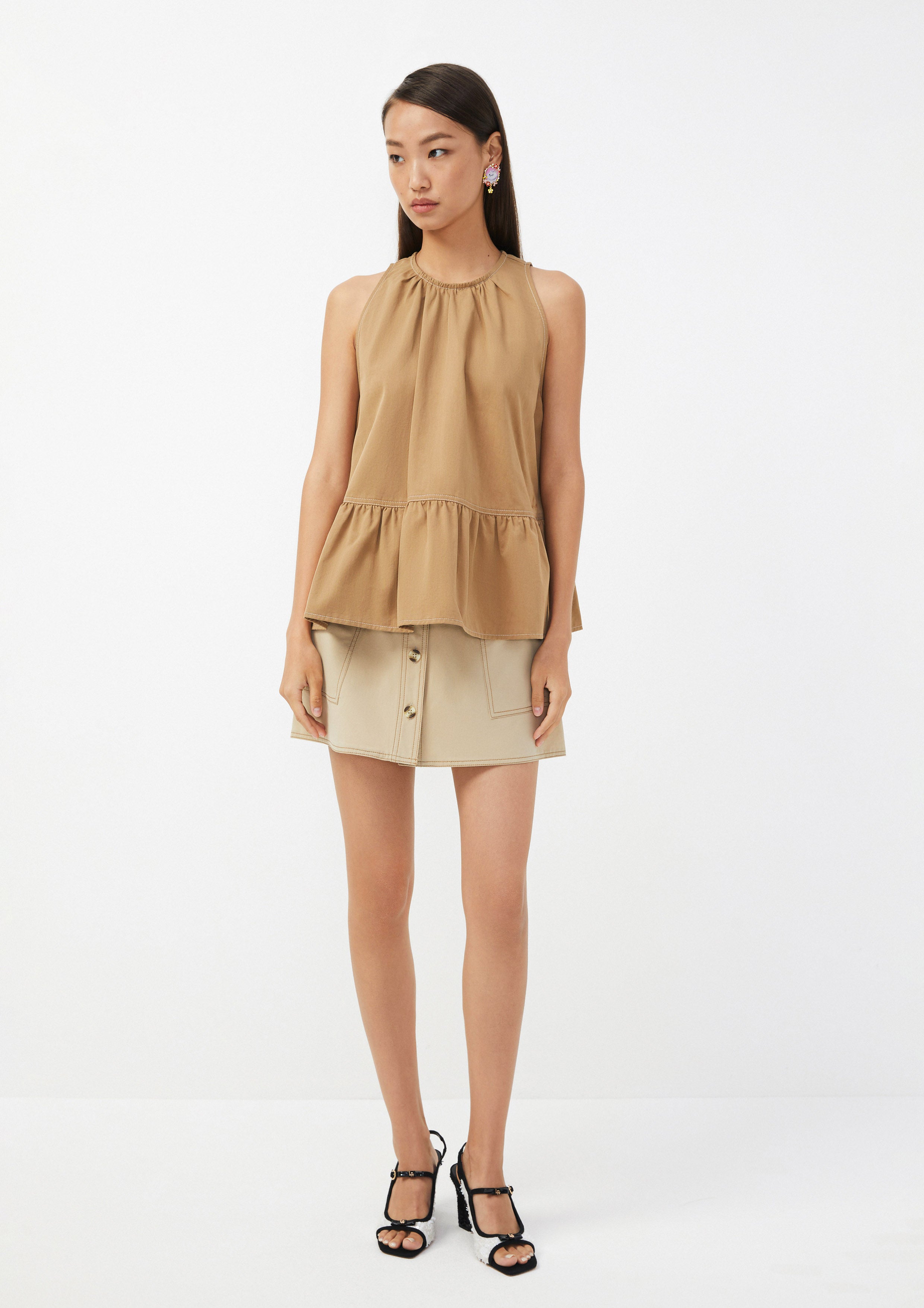 Pleated Hem Gathered Tank Top Urban Retreat