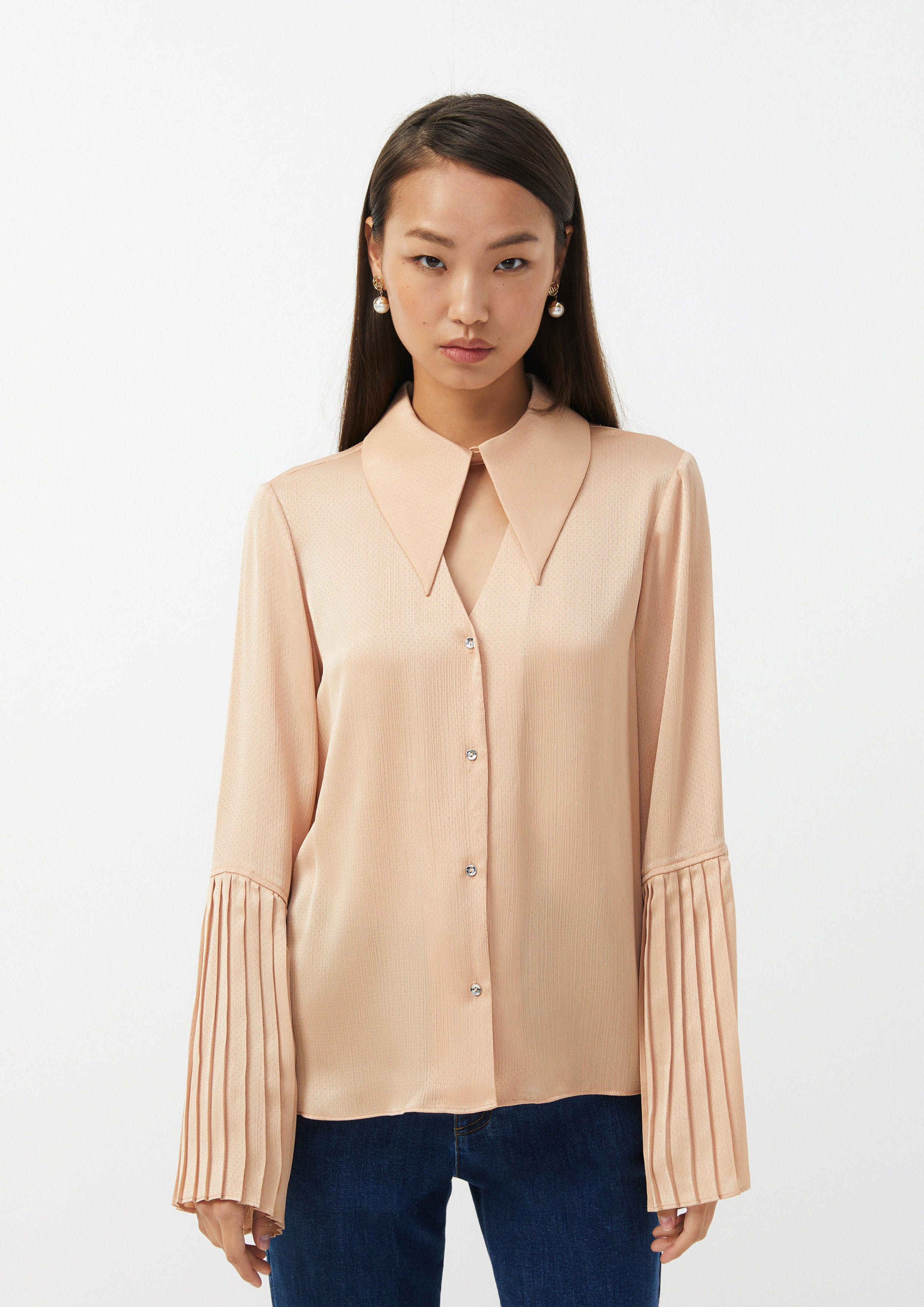 Pleated Sleeve Satin Shirt Doppla Essenza