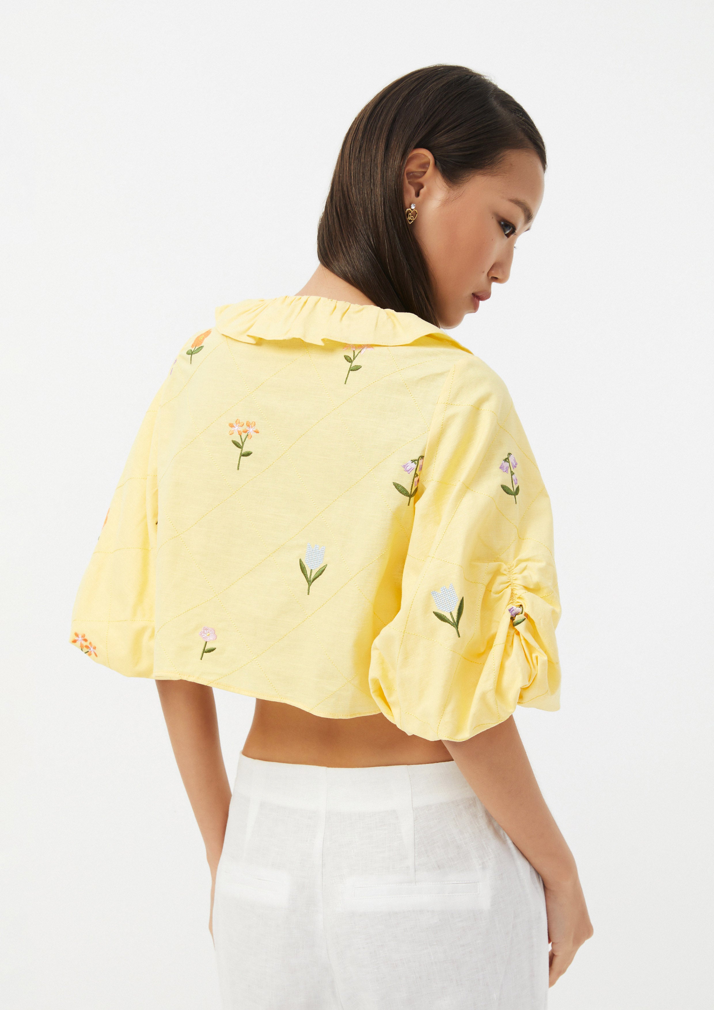 Floral Embroidered Ruffle Tie Crop Top Folk Bloom