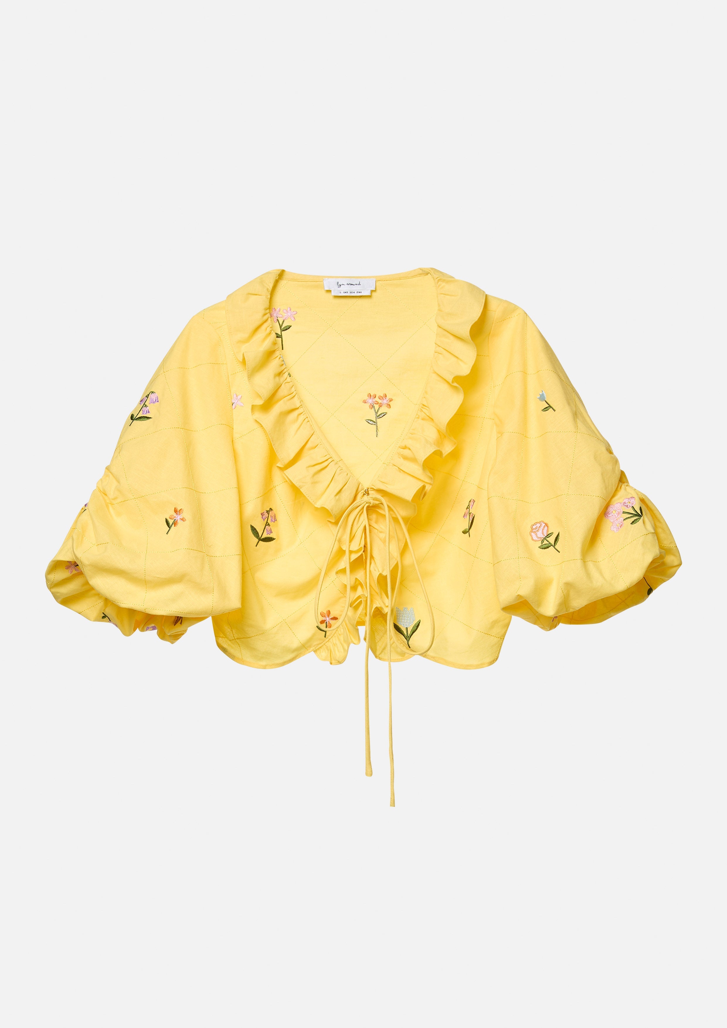 เสื้อครอป ปักลายดอกไม้ แต่งระบาย Folk Bloom