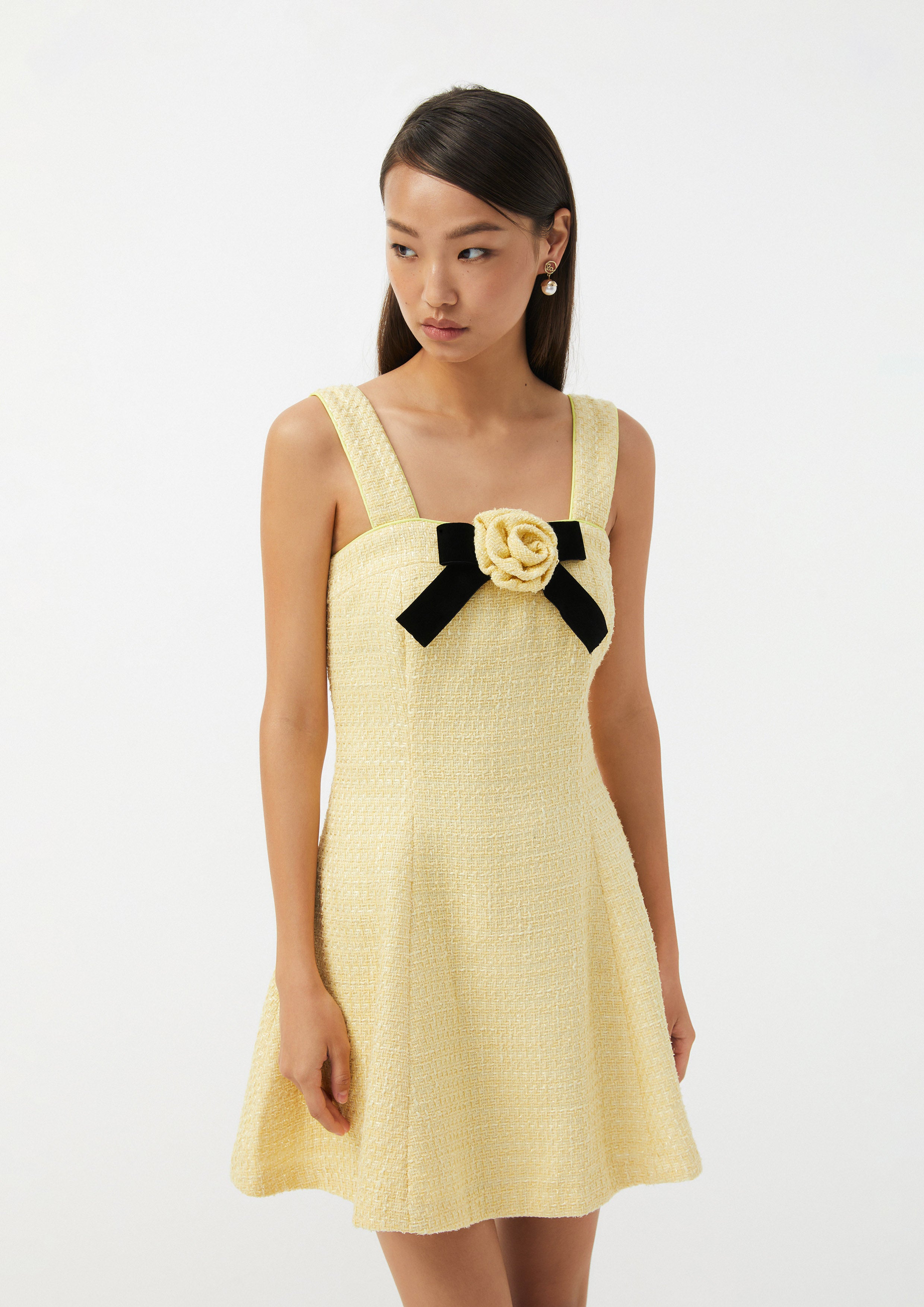 Tweed Mini Dress with Bow and Flower Detail Scandi Folk Art