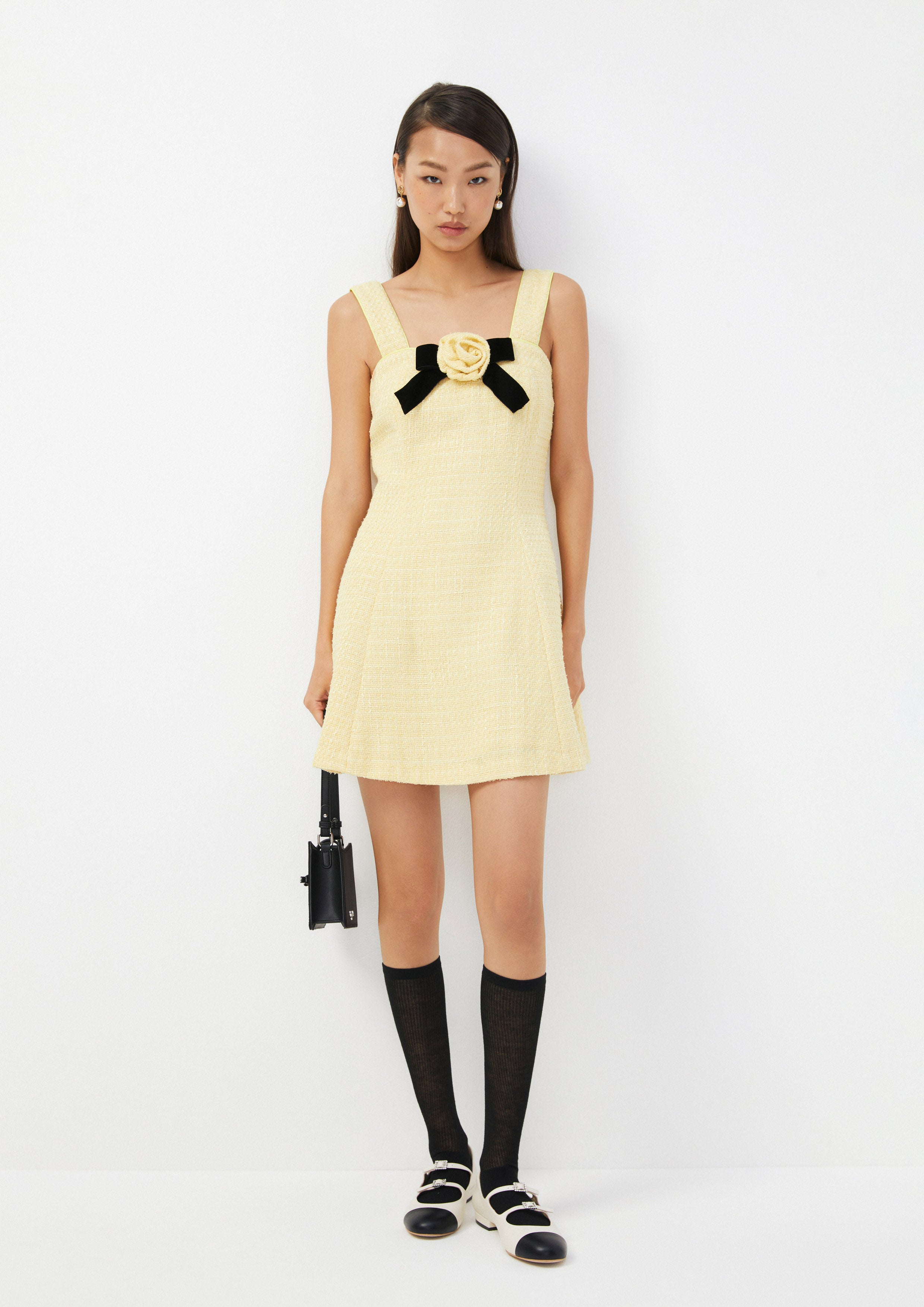 Tweed Mini Dress with Bow and Flower Detail Scandi Folk Art