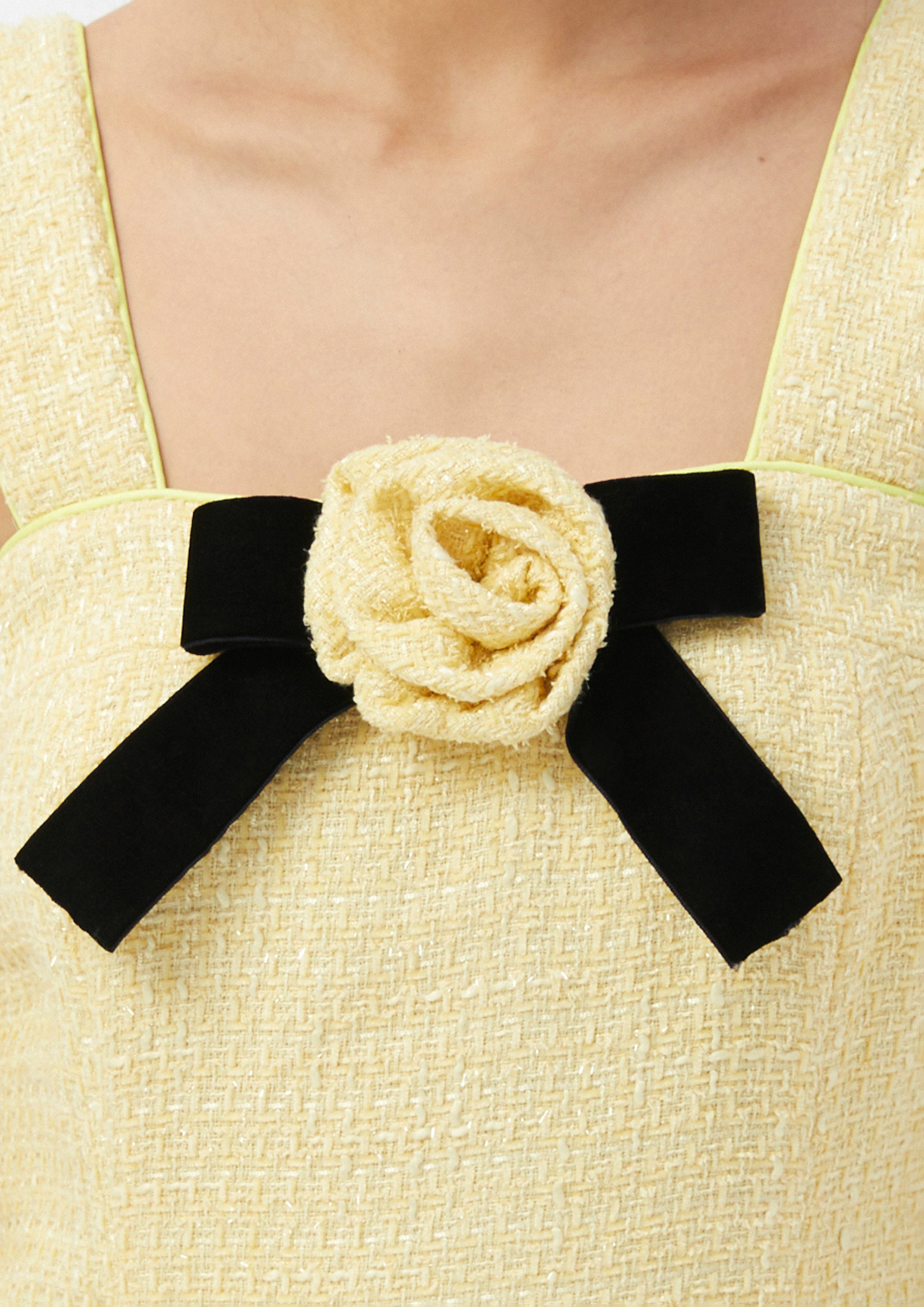 Tweed Mini Dress with Bow and Flower Detail Scandi Folk Art