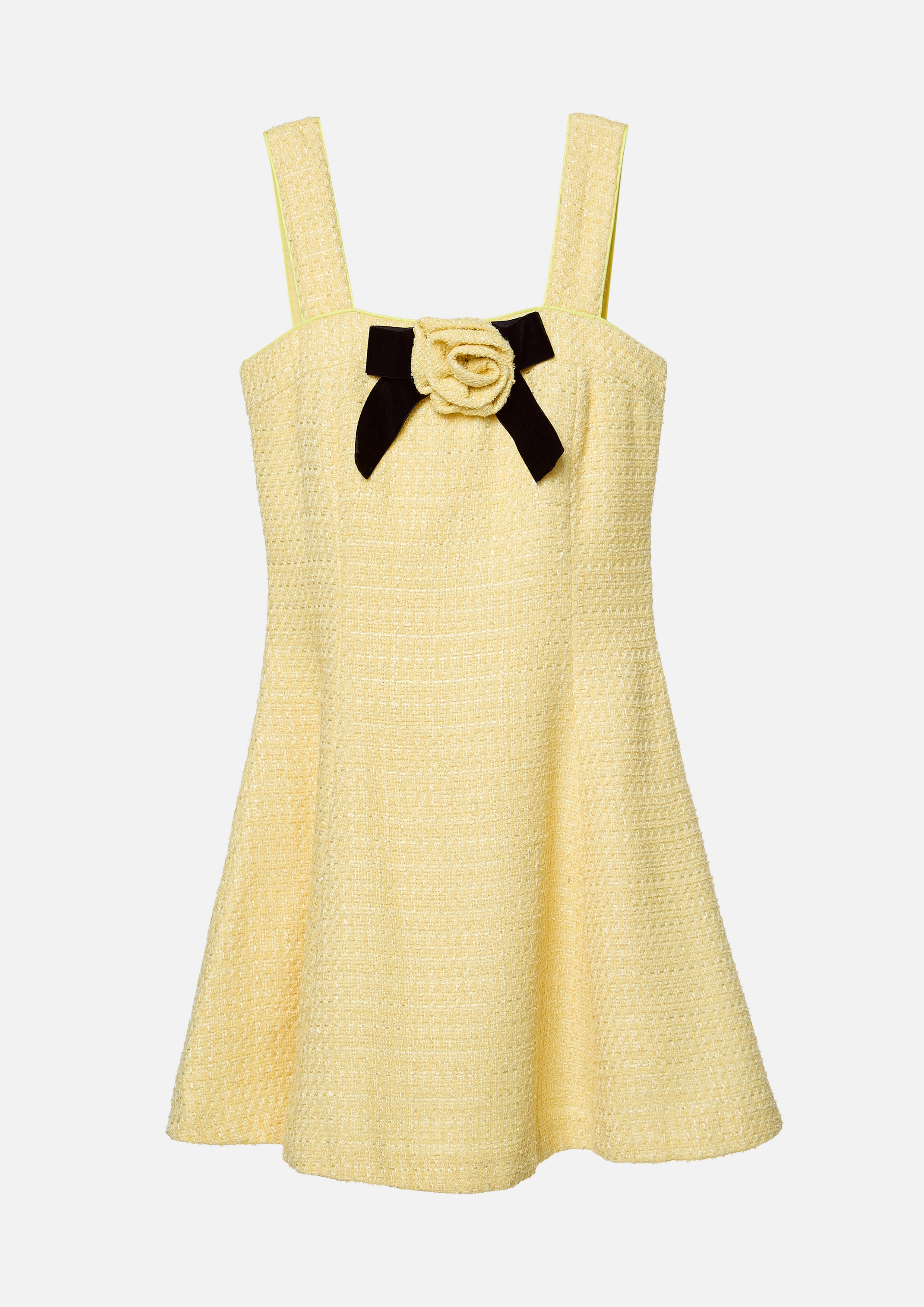 Tweed Mini Dress with Bow and Flower Detail Scandi Folk Art