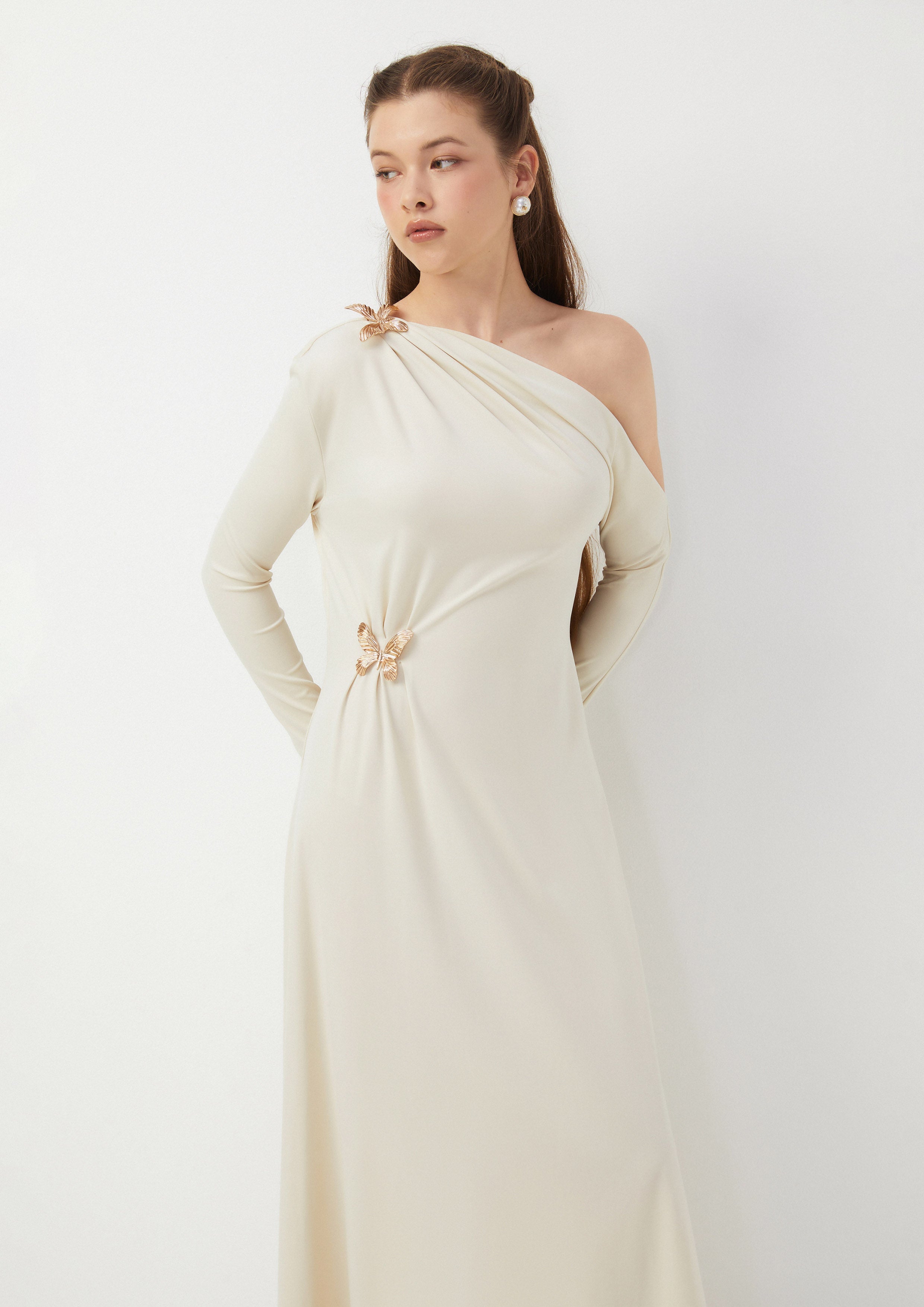 Asymmetric Draped Maxi Dress Butterfly Glimmer