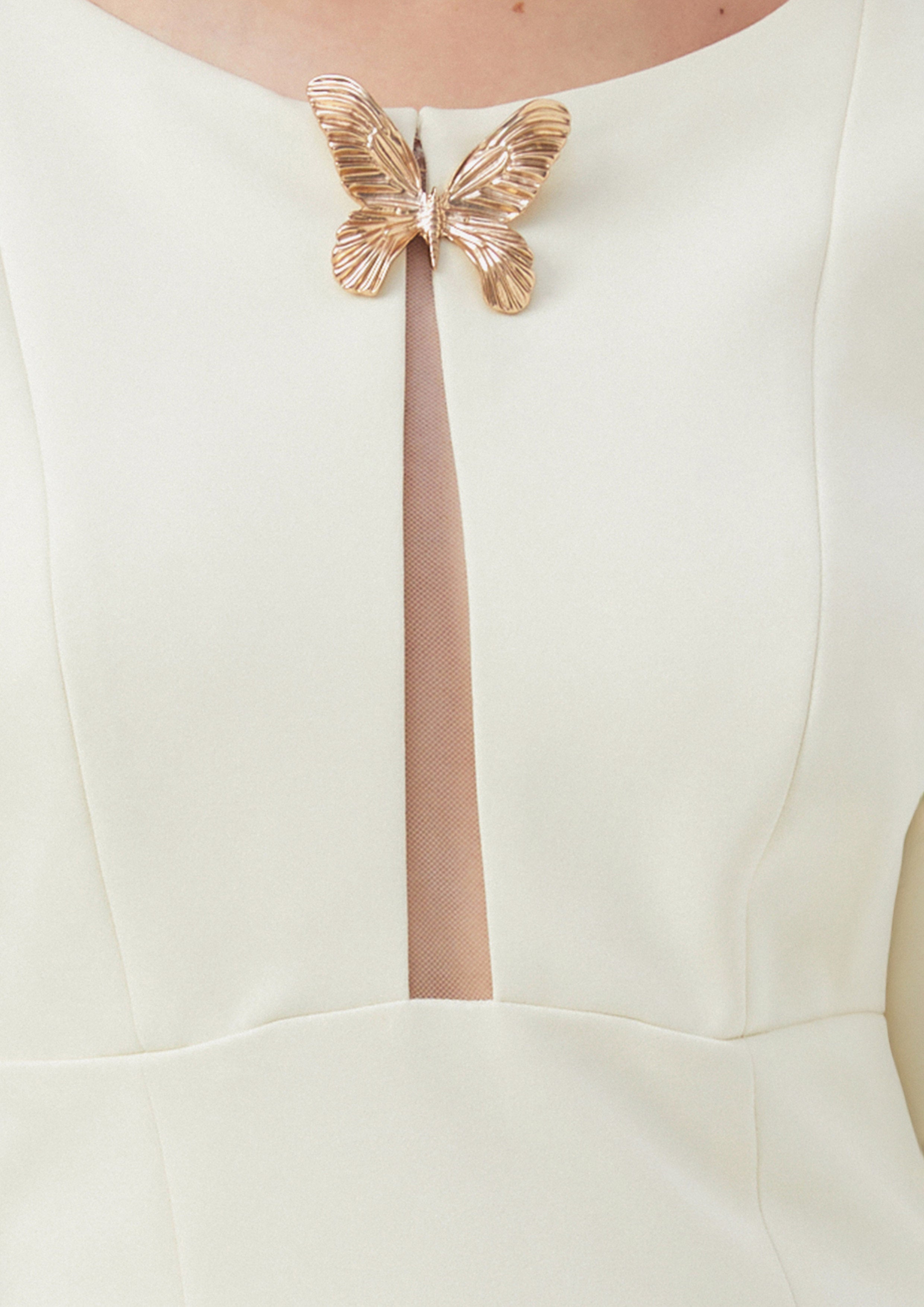 Butterfly Accent Long Sleeve Fitted Dress Butterfly Glimmer