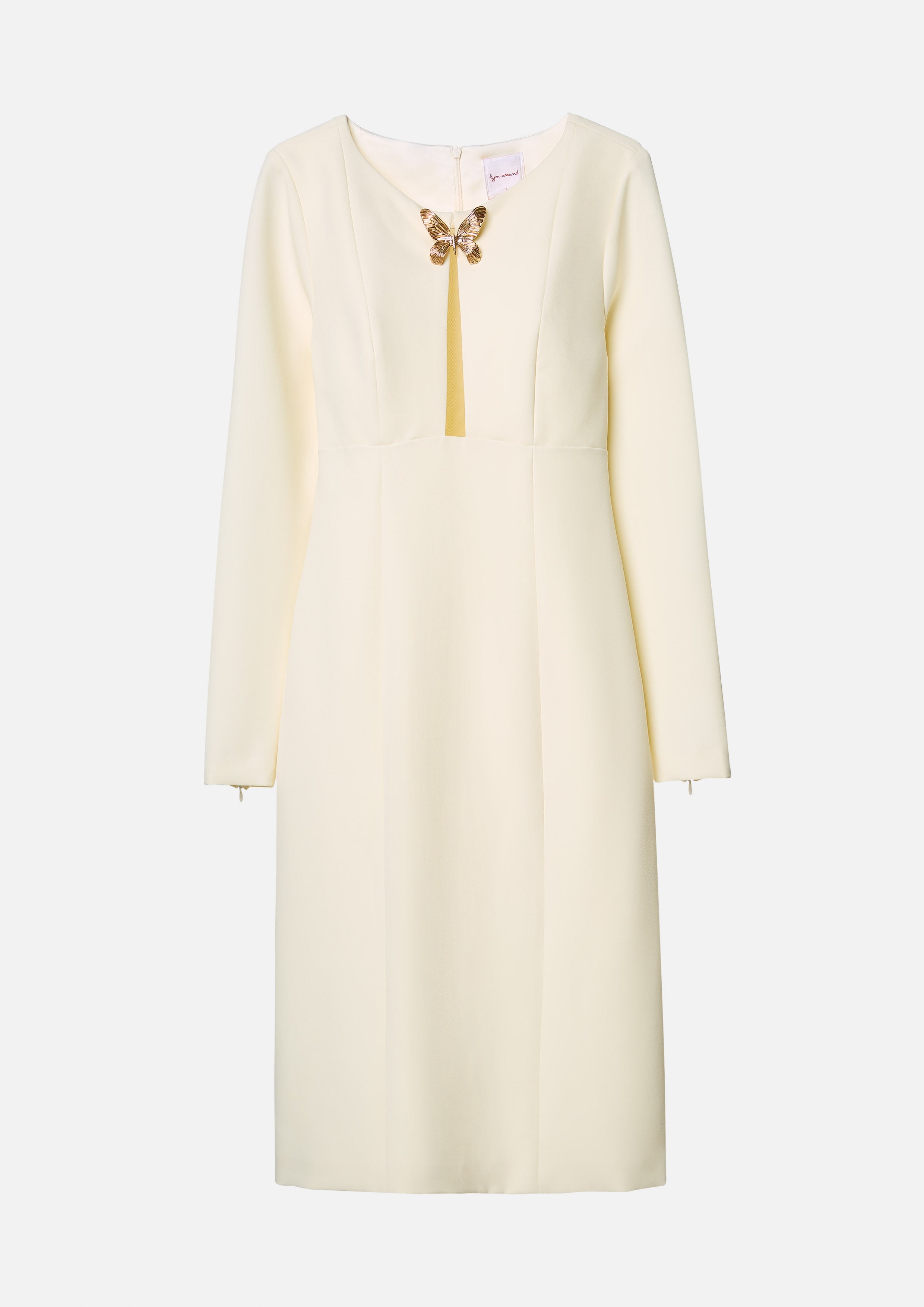 Butterfly Accent Long Sleeve Fitted Dress Butterfly Glimmer