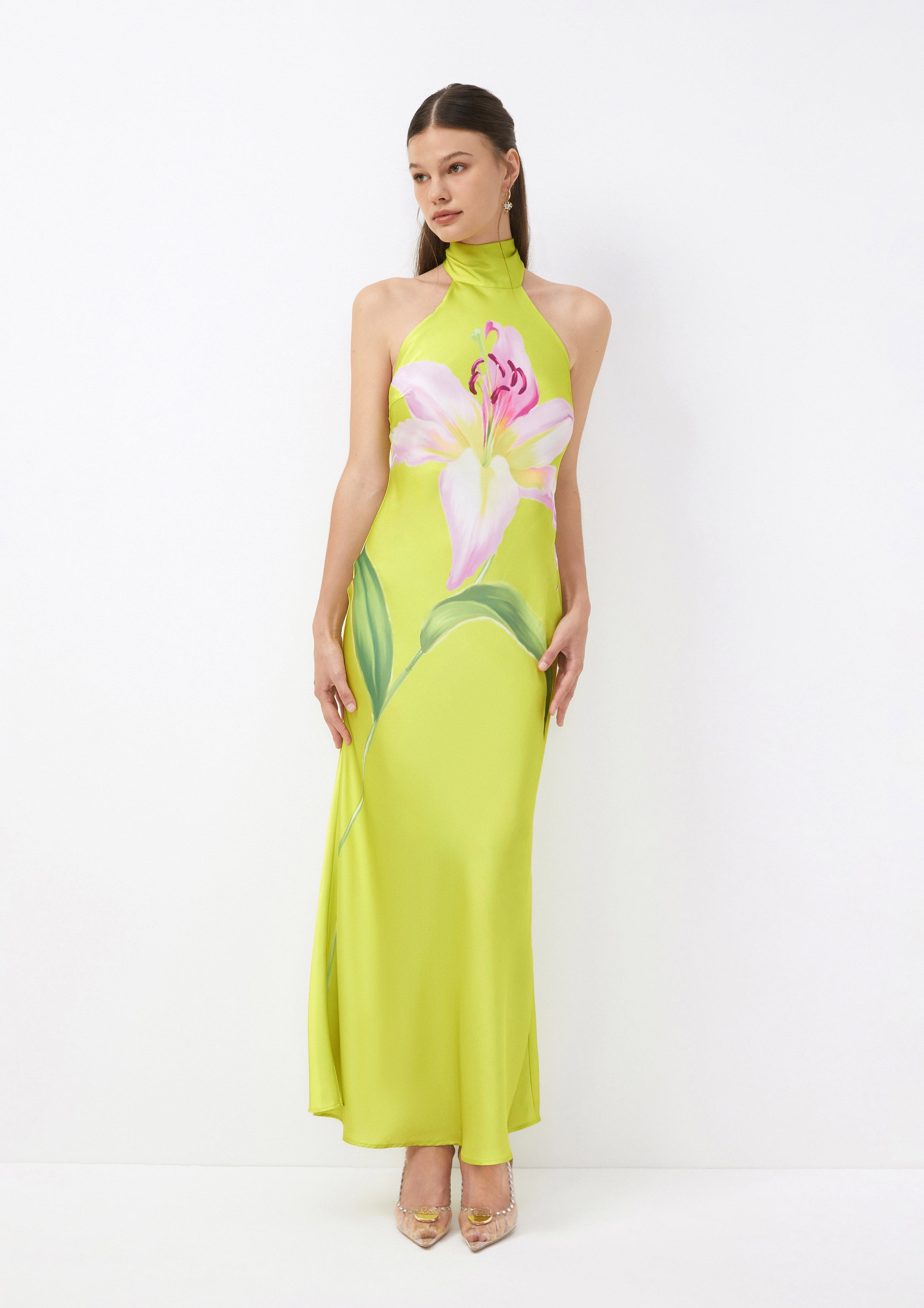 Floral Halter Satin Gown Living Life In Full Bloom