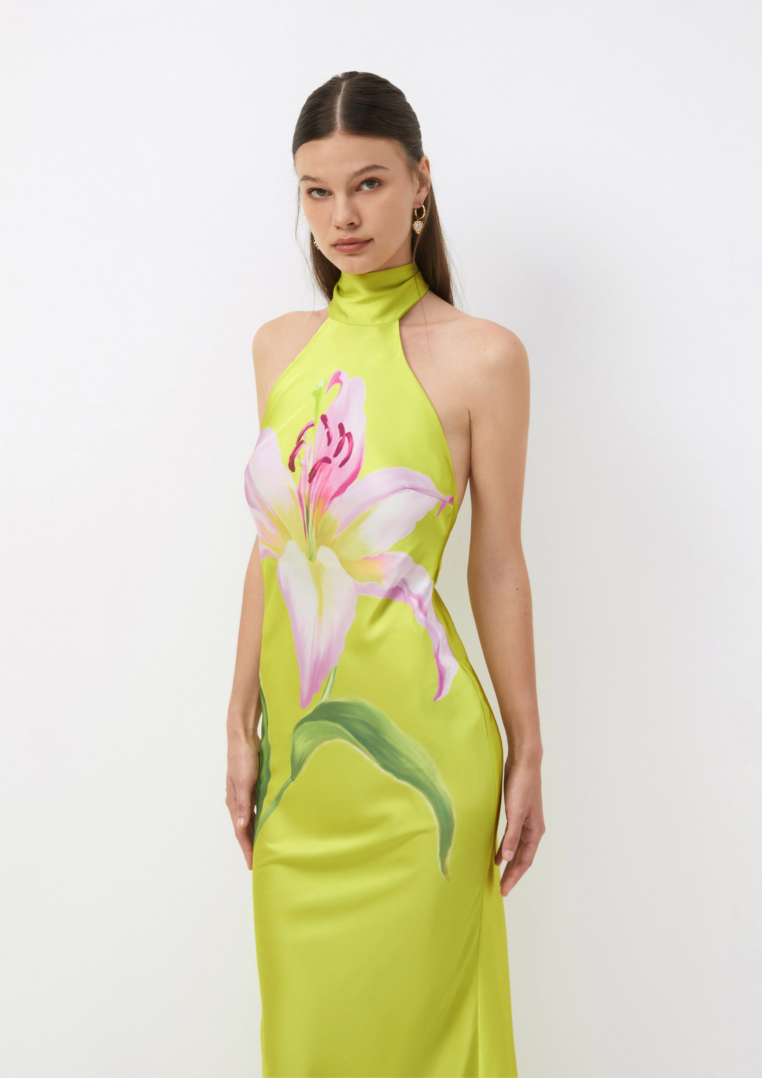 Floral Halter Satin Gown Living Life In Full Bloom