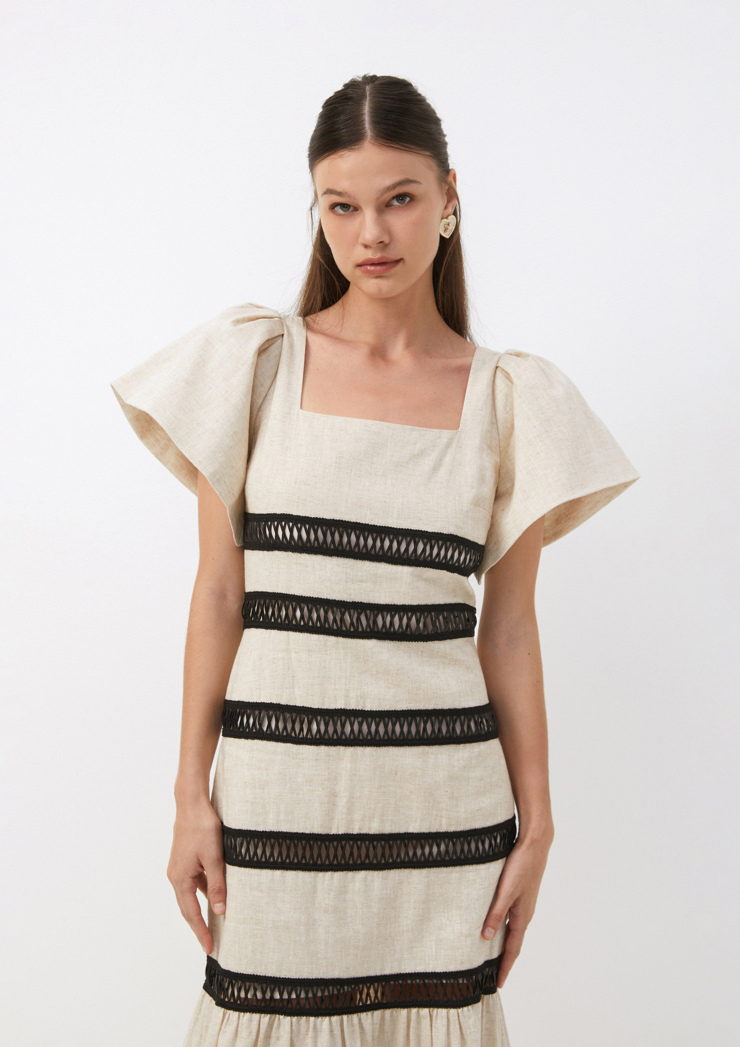 Lace Panel Puff Sleeve Midi Dress The Harga Cult