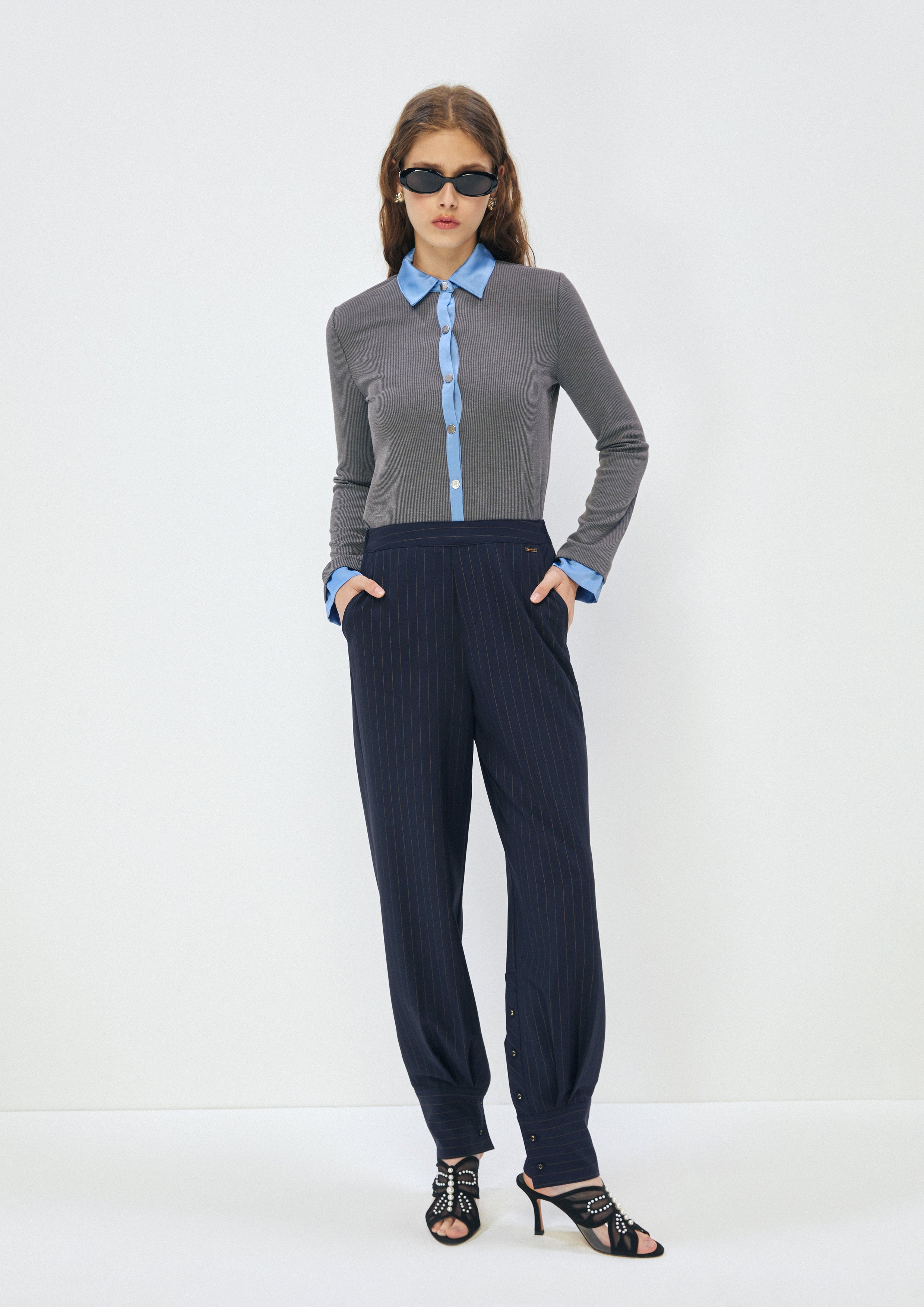 Pinstripe Cuffed Trousers
