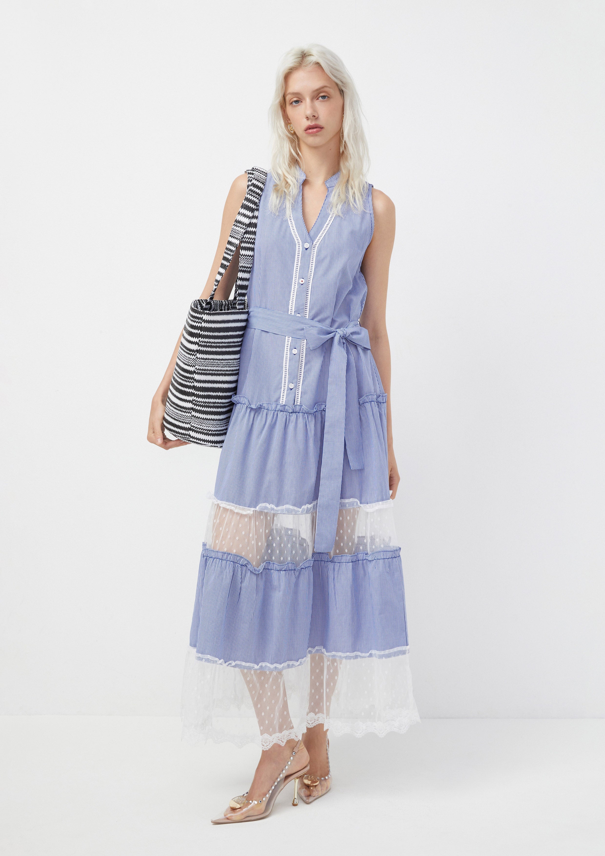 Gingham Tiered Dress with Sheer Panel Skirt Blooms and Blessings