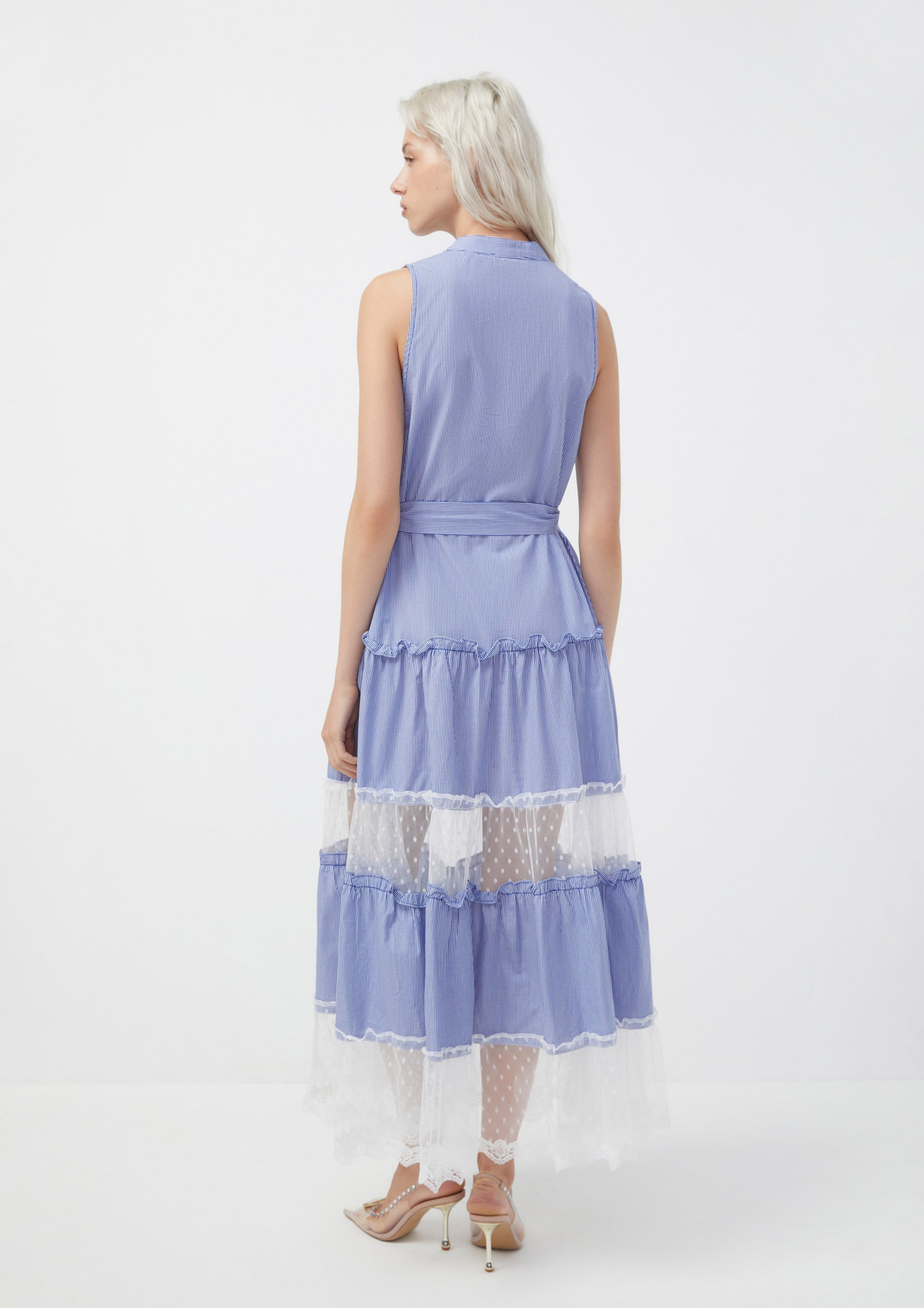 Gingham Tiered Dress with Sheer Panel Skirt Blooms and Blessings