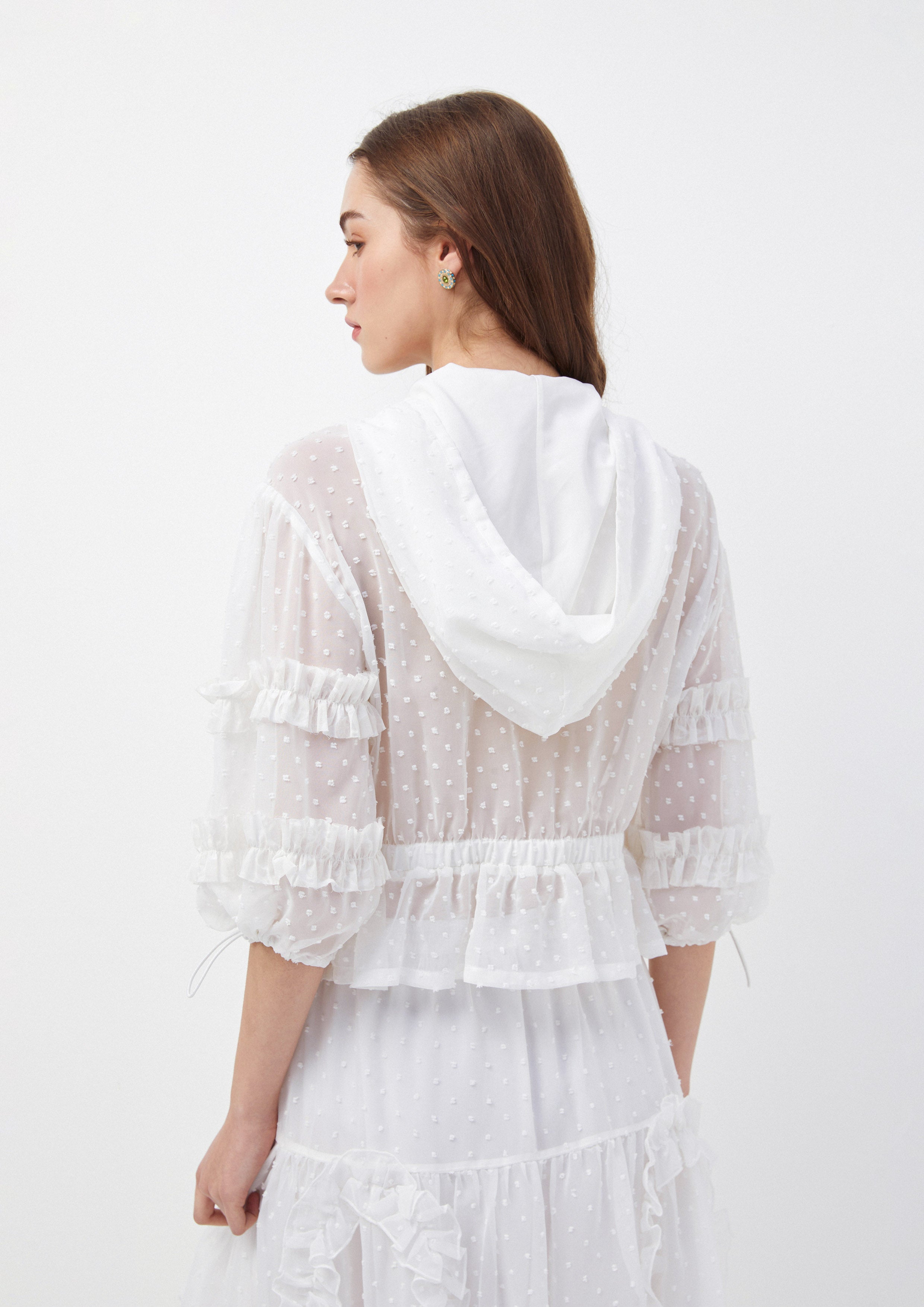 เสื้อแจ็คเก็ตฮู้ด ซีทรู แต่งระบาย Oopsie Daisy