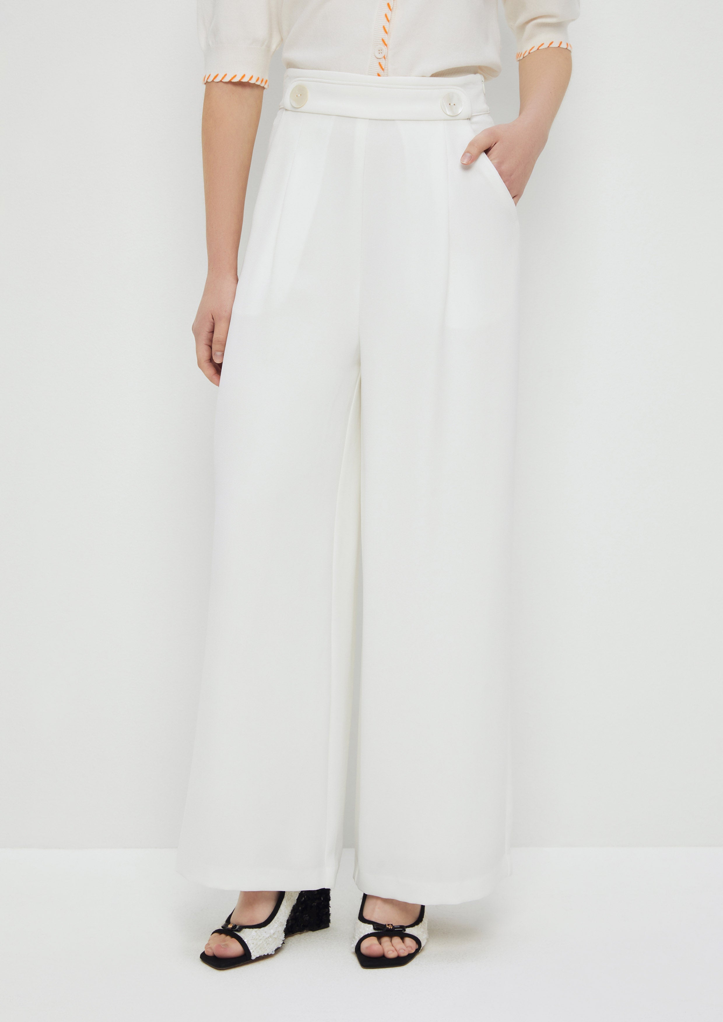 High Waist Wide Leg Pants White Horizon