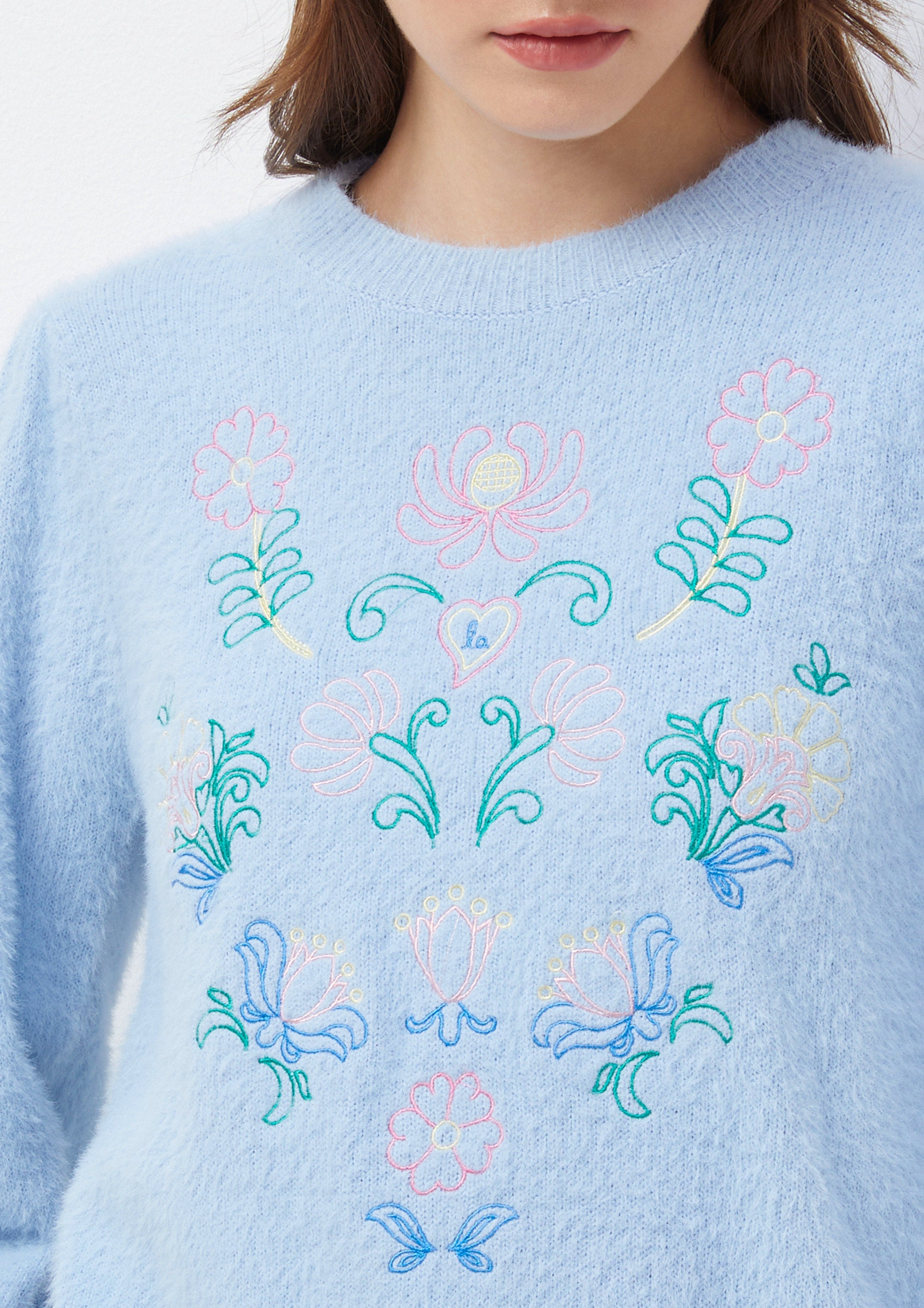 Floral Fuzzy Knit Pullover Blooms and Blessings