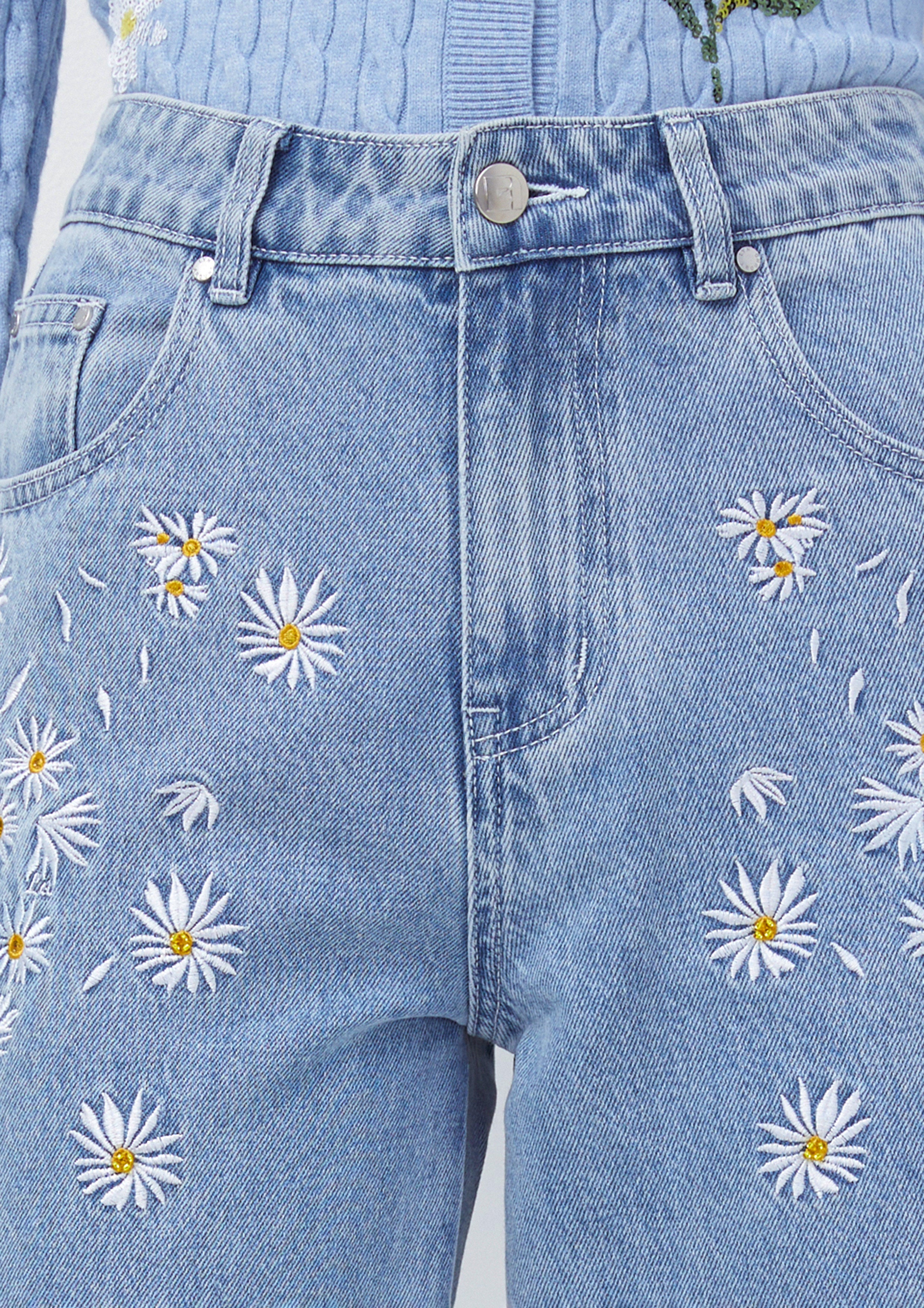 Wide-Leg Embroidered Daisy Jeans Oopsie Daisy