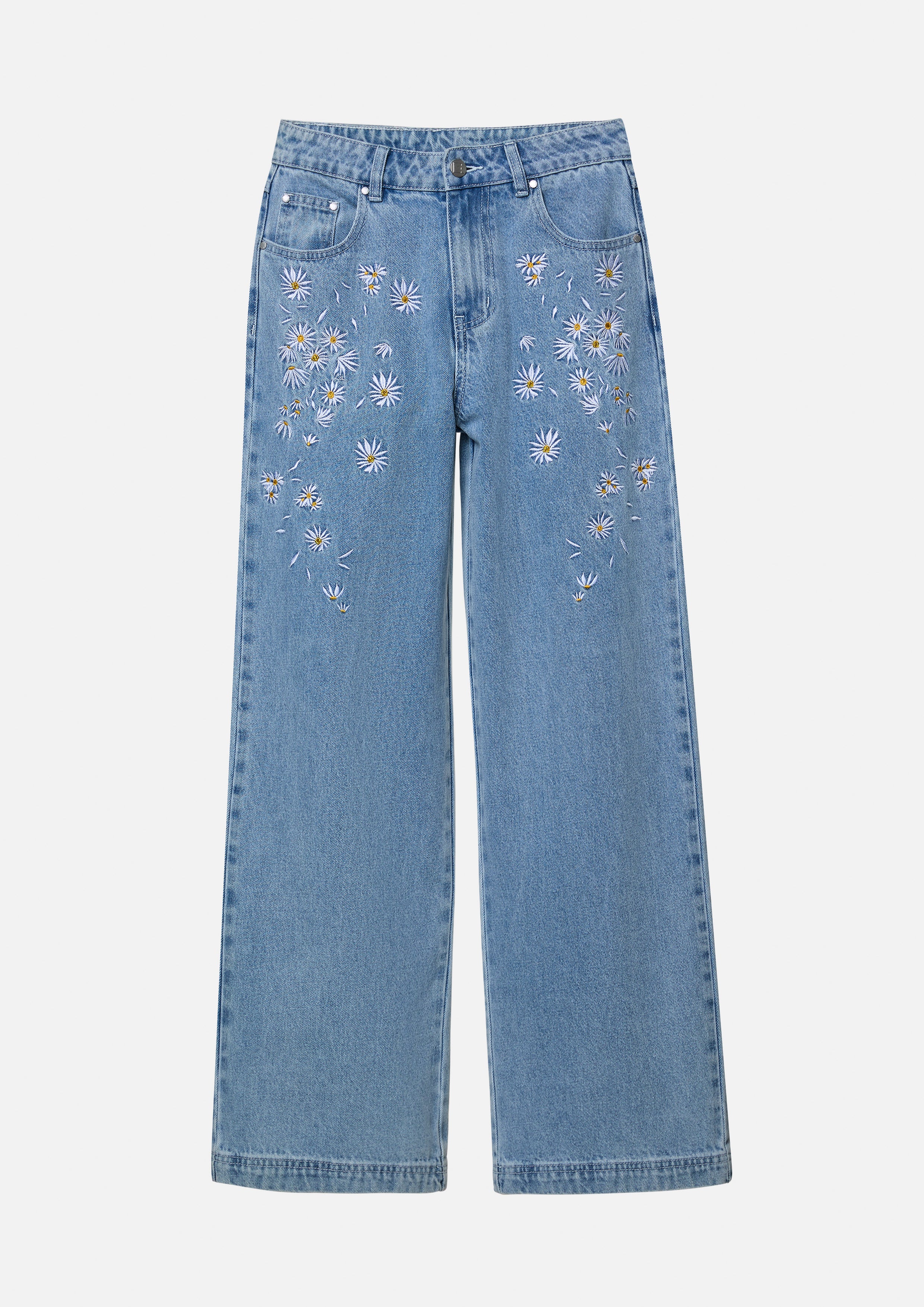 Wide-Leg Embroidered Daisy Jeans Oopsie Daisy