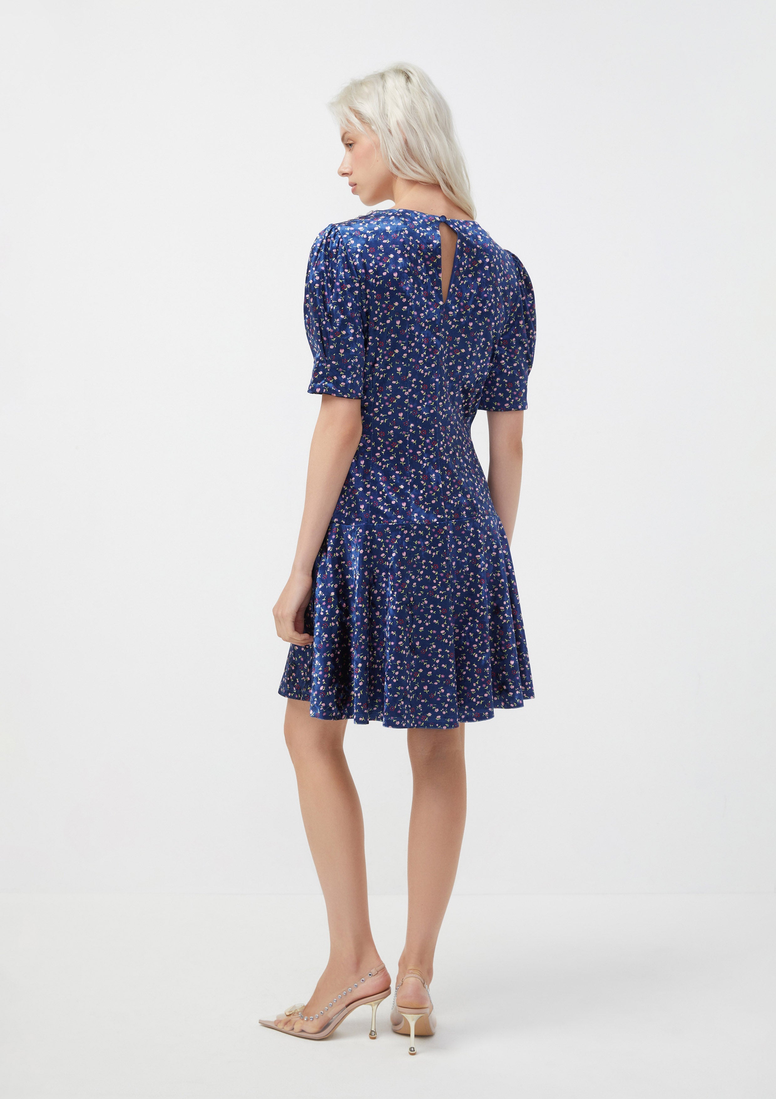 Velvet Floral Lace Trim Mini Dress Blooms and Blessings