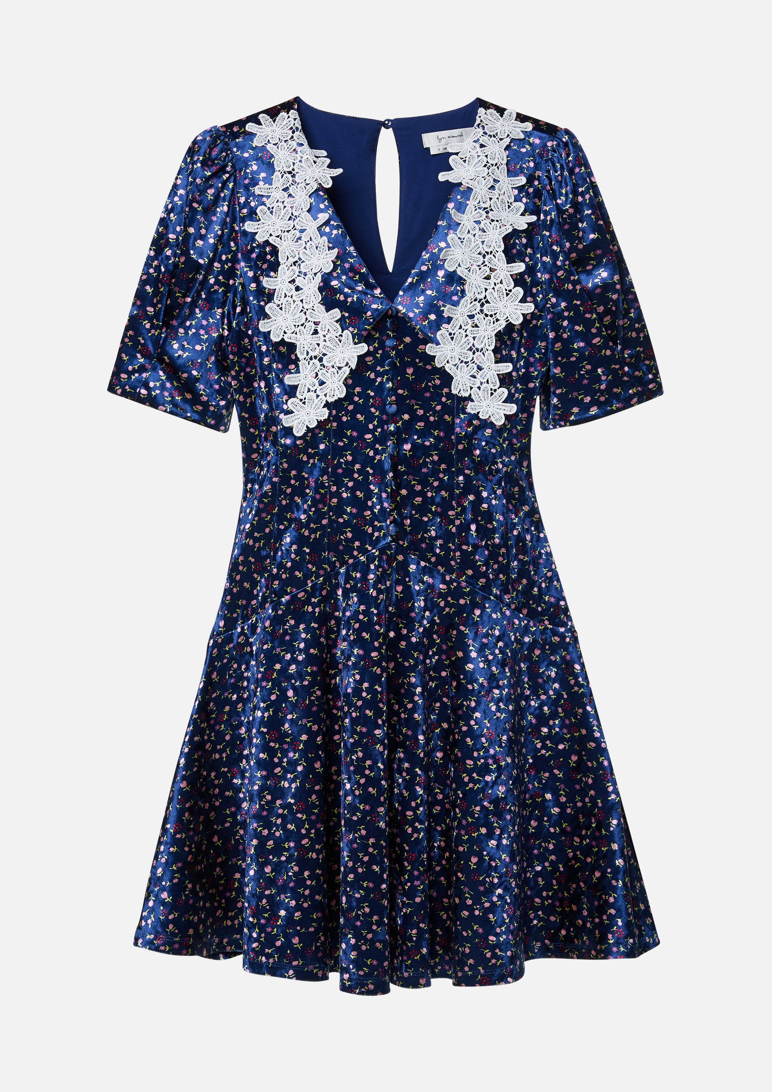 Velvet Floral Lace Trim Mini Dress Blooms and Blessings