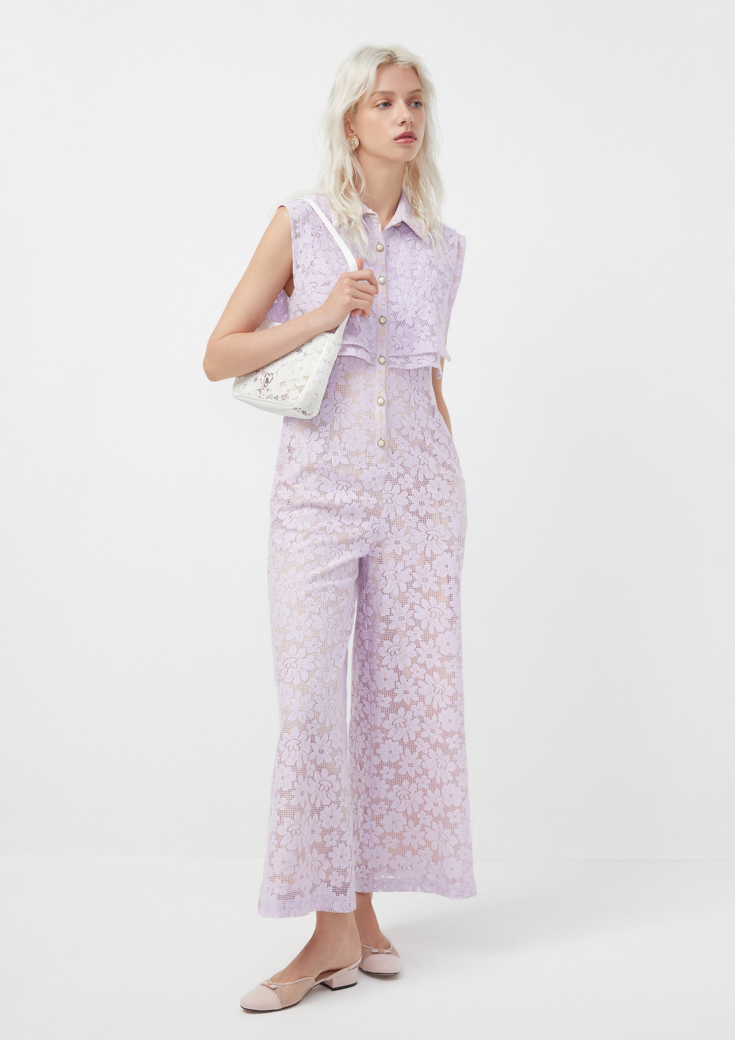 Floral Lace Sleeveless Jumpsuit with Overlay Collar Blooms and Blessings