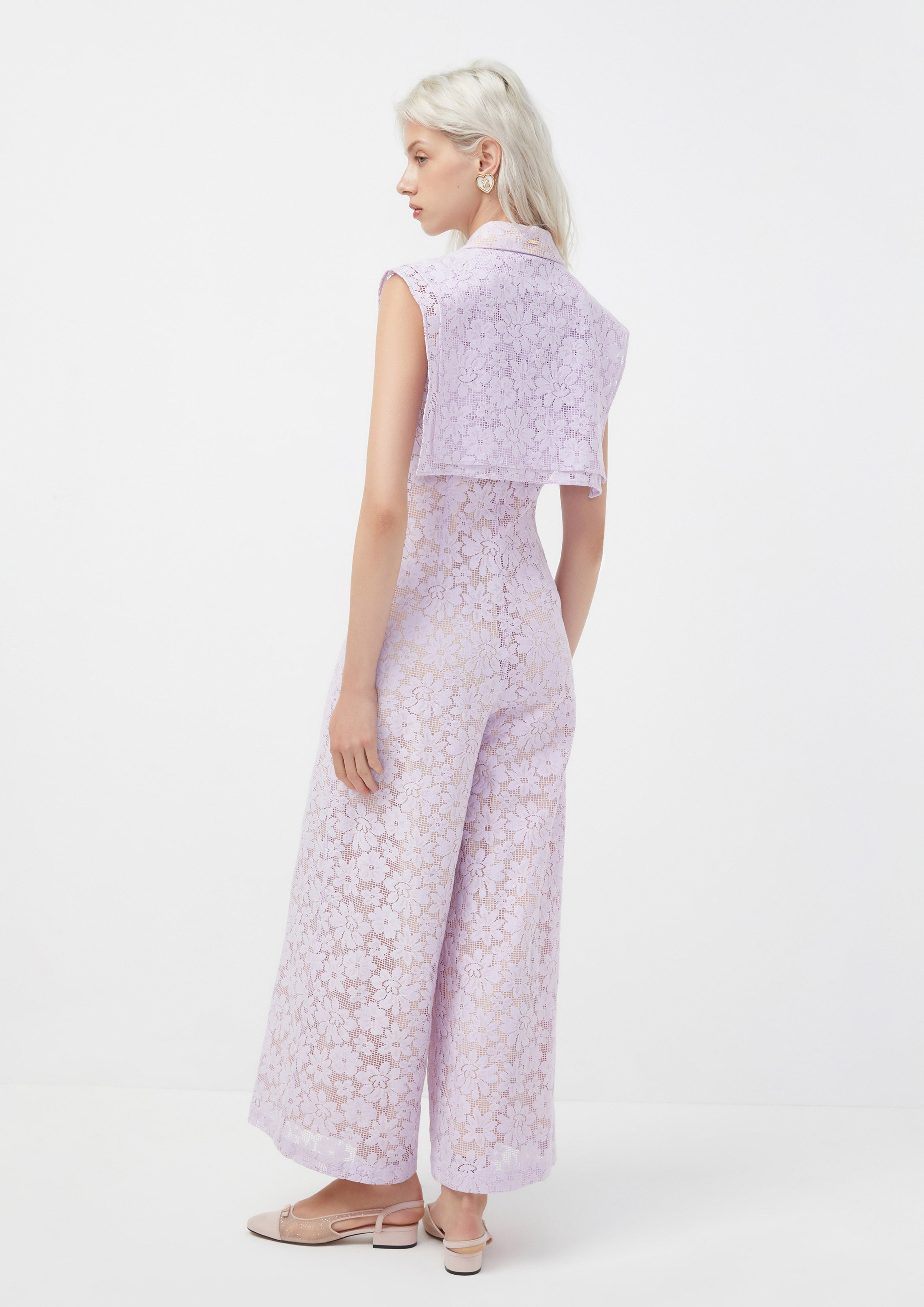 Floral Lace Sleeveless Jumpsuit with Overlay Collar Blooms and Blessings