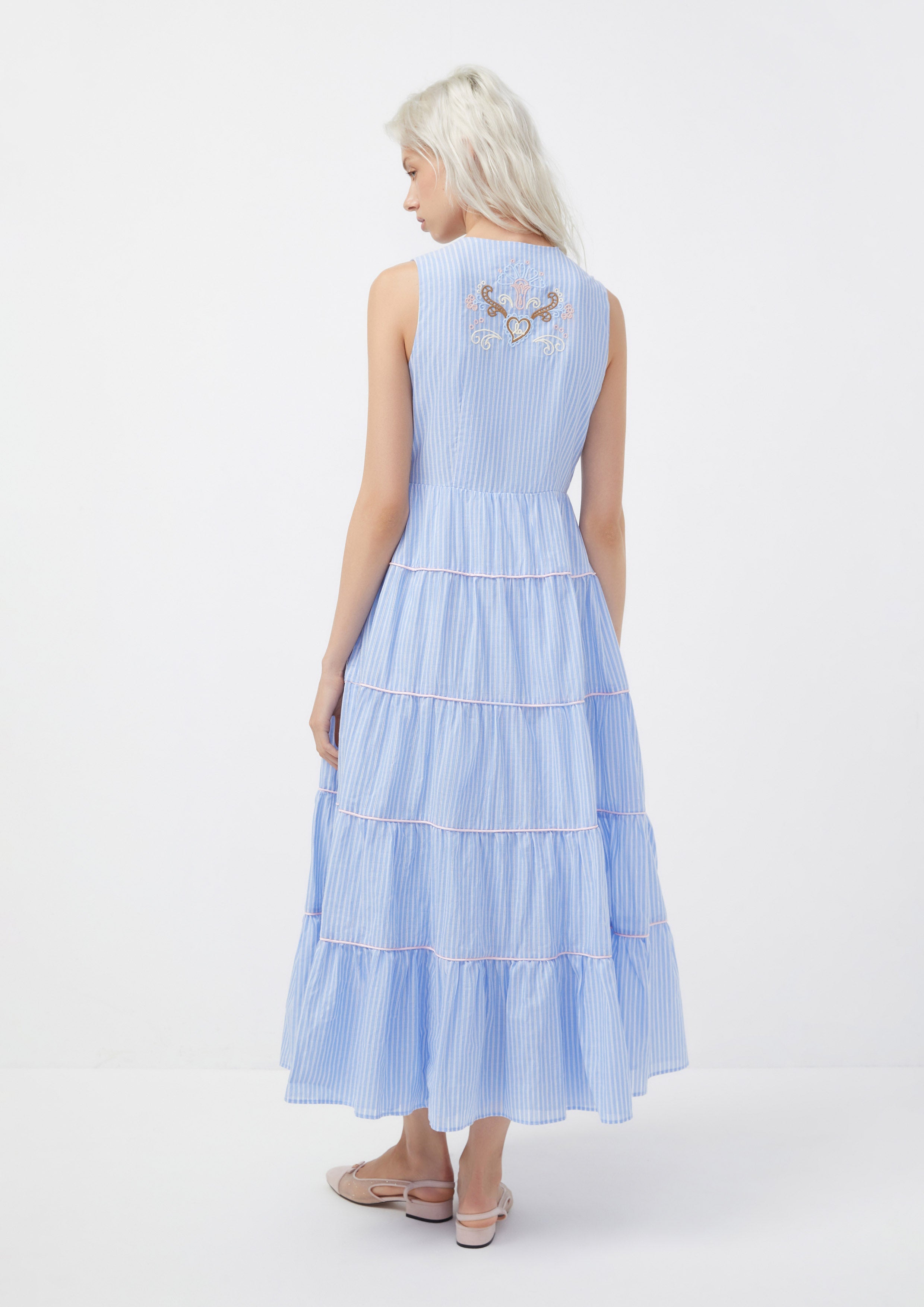 Embroidered Tiered Stripe Maxi Dress Blooms and Blessings