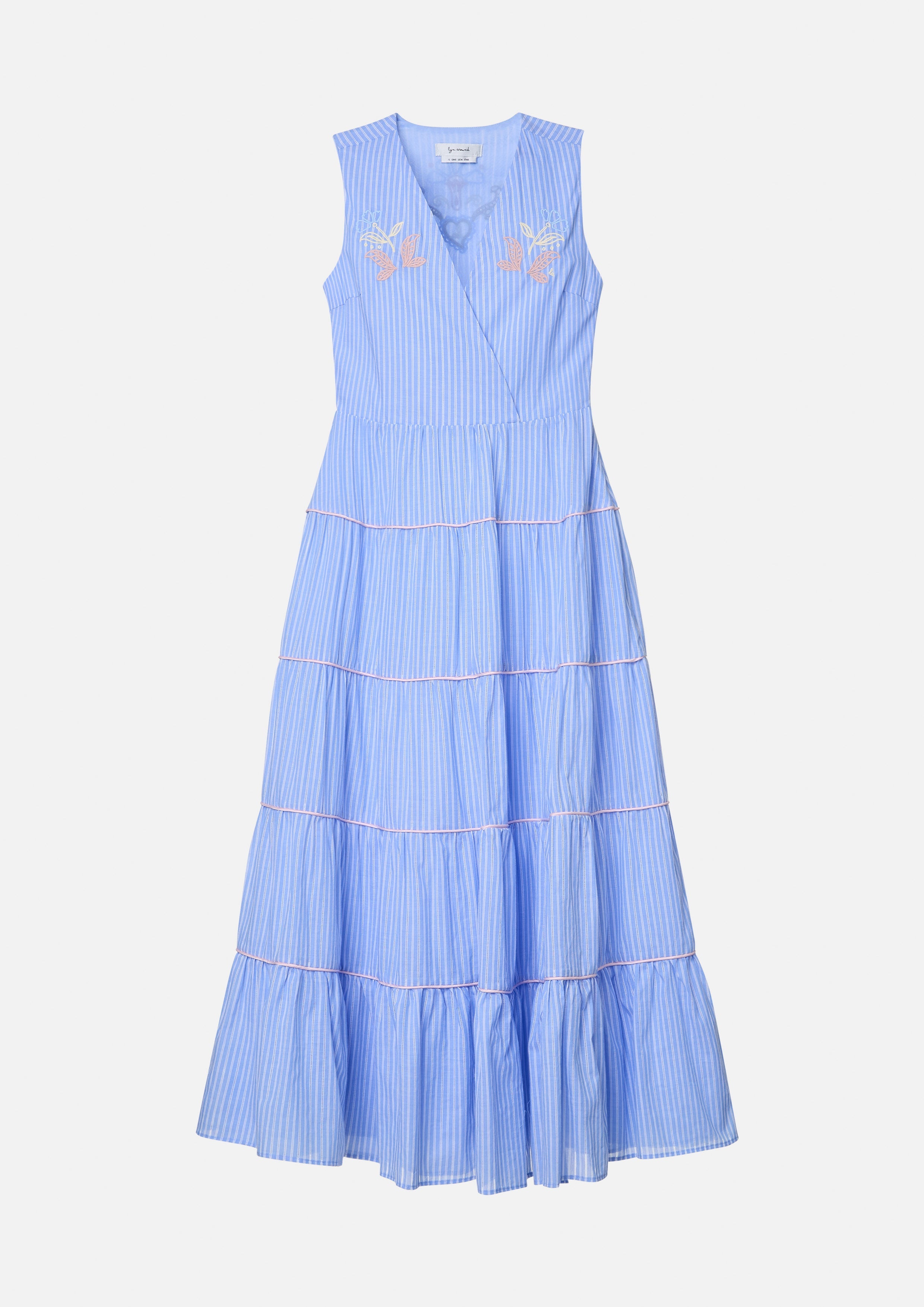 Embroidered Tiered Stripe Maxi Dress Blooms and Blessings