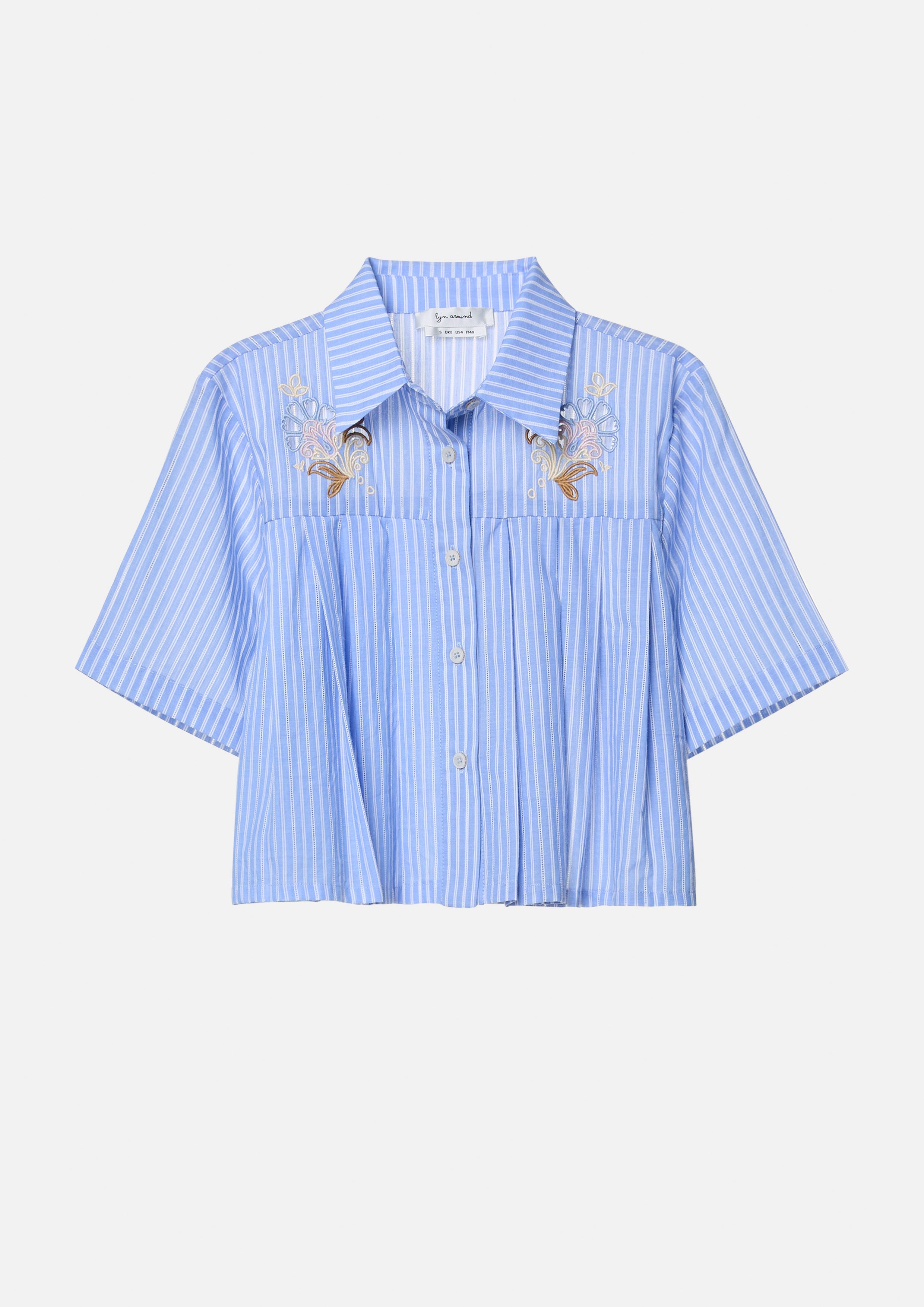 เสื้อเชิ้ต ลายทาง ทรงครอป ปักลายดอกไม้ Blooms and Blessings