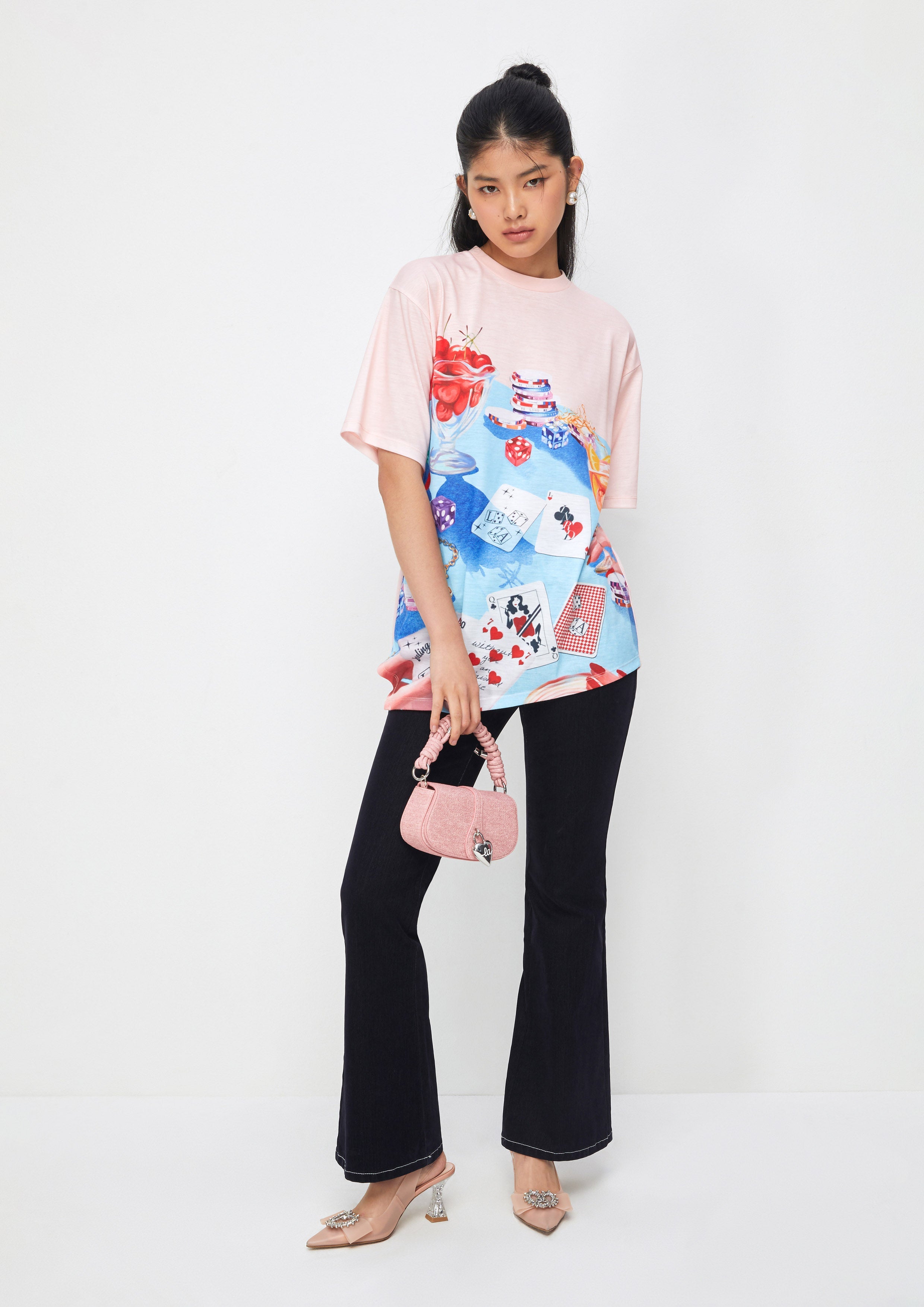 Print Tri-Angle Hem T-Shirt Crisp Croupier