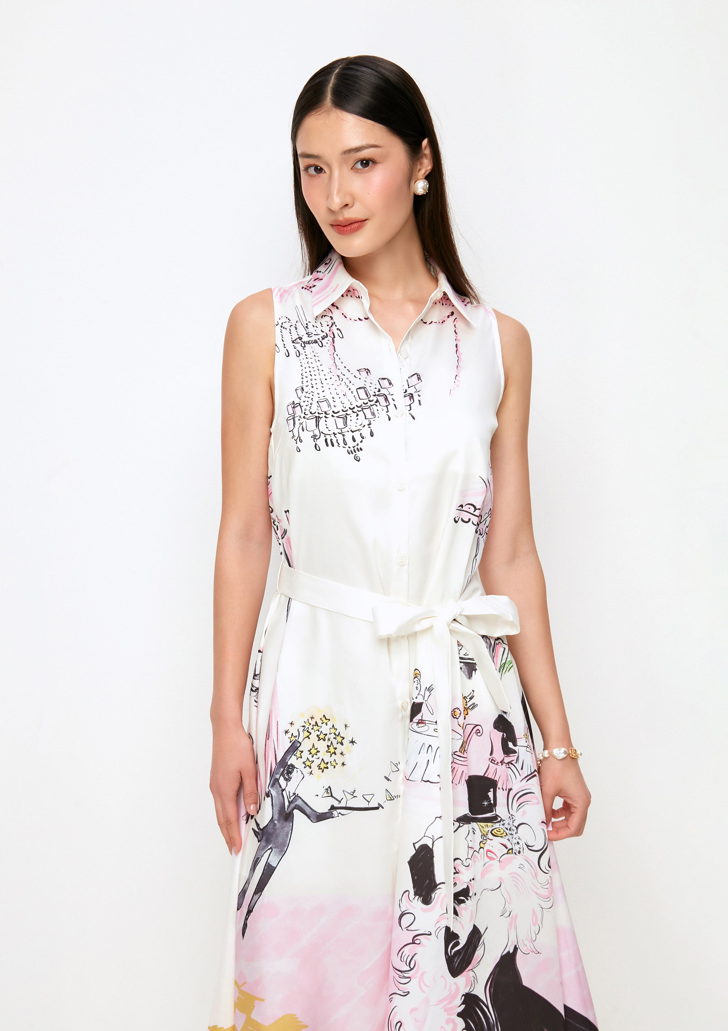 เดรสคลุมเข่าพิมพ์ลาย คอลเลกชัน Espresso Martini